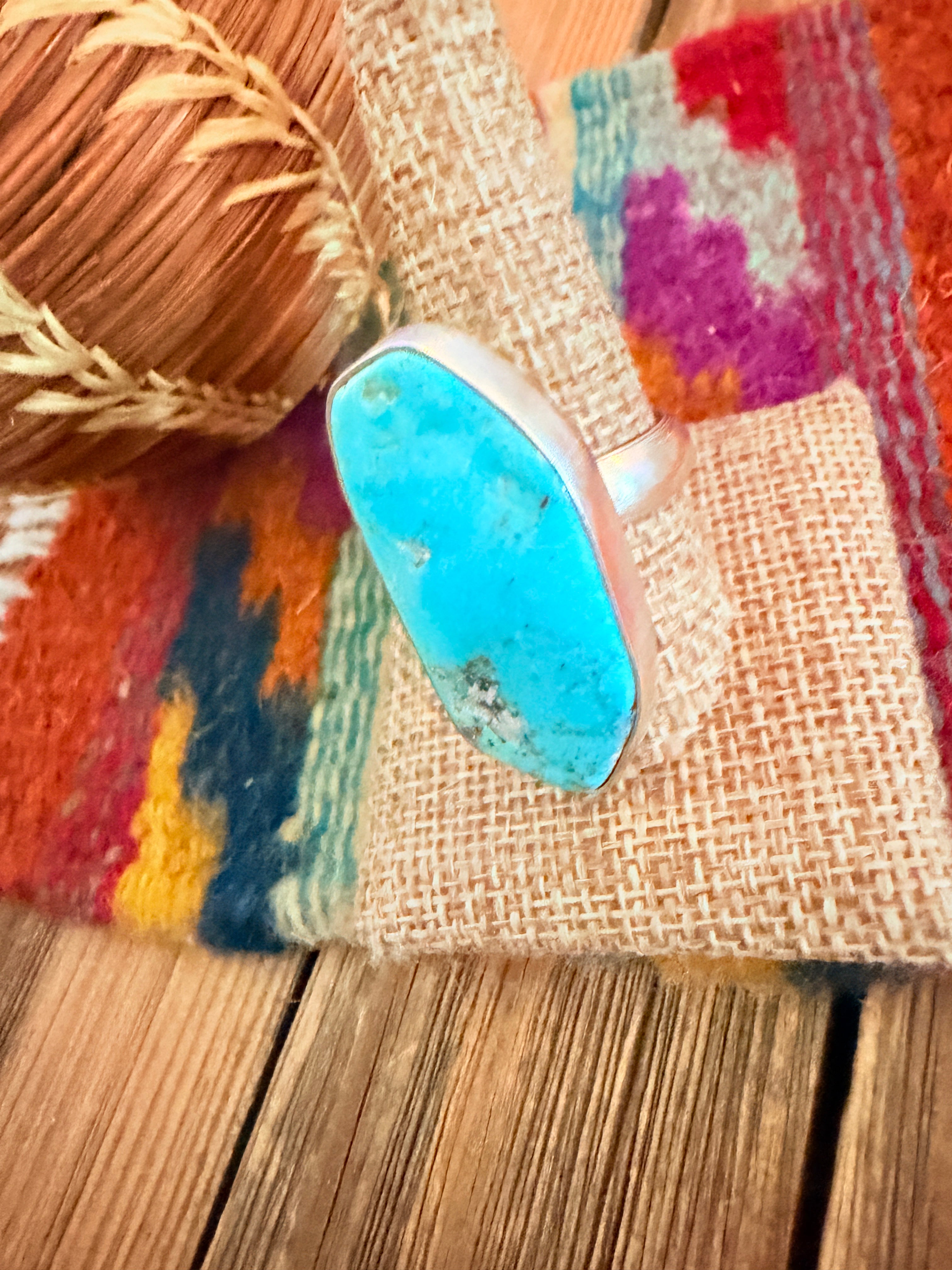 Handcrafted Turquoise & Sterling Silver Adjustable Ring by Gilbert Wilson