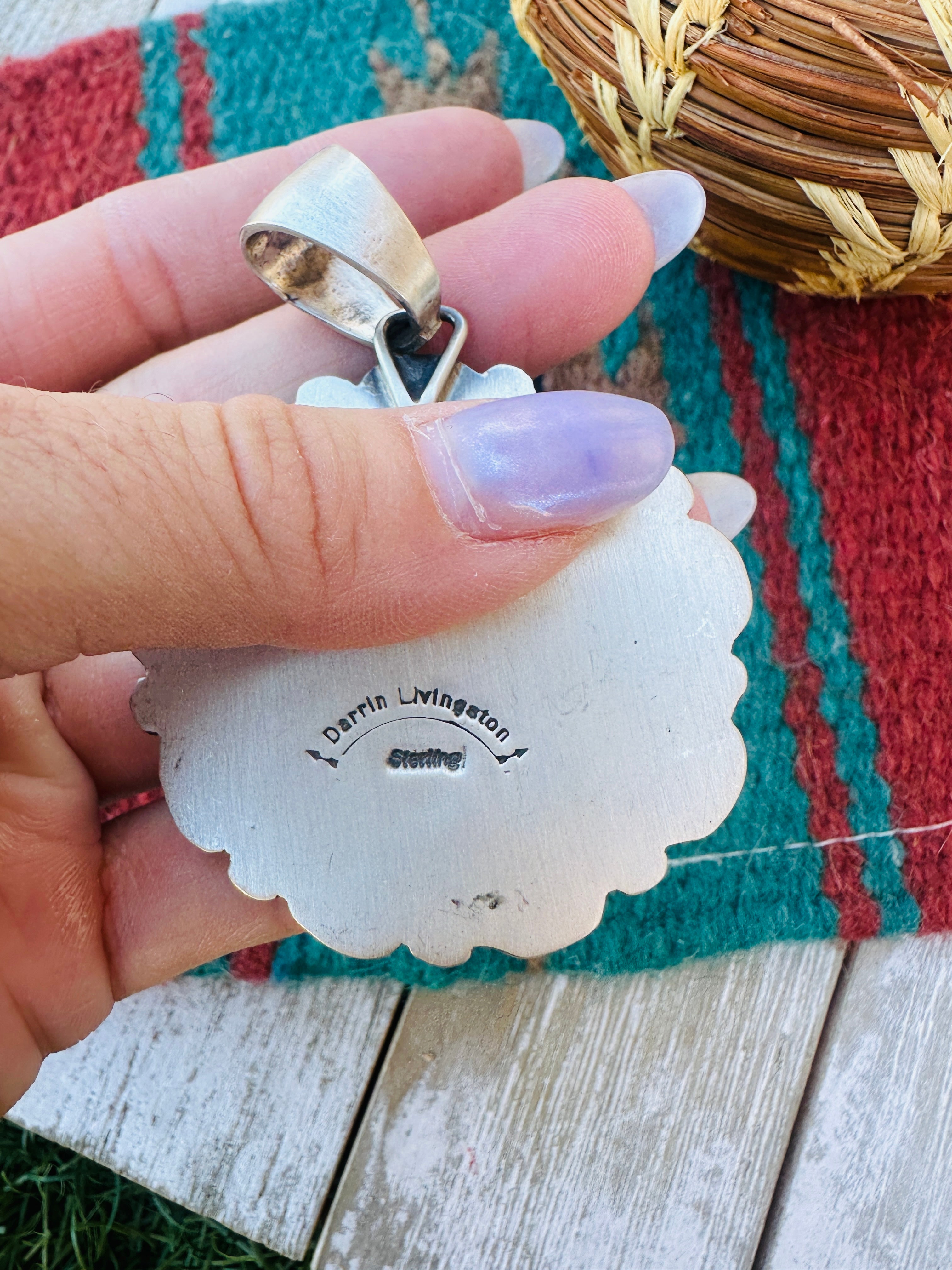 Handcrafted Sterling Silver and Coral Liberty Coin Pendant by Darrin Livingston