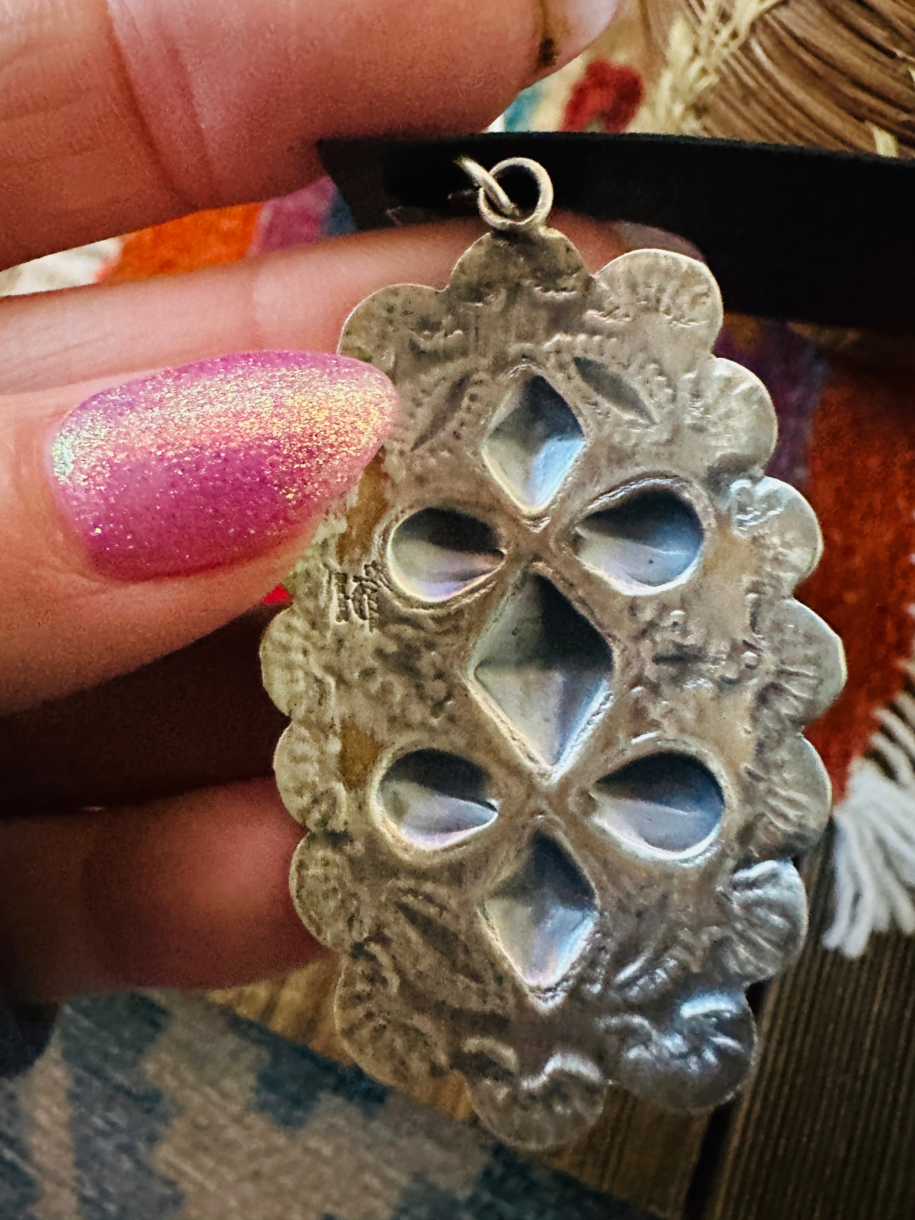 Handcrafted Turquoise & Sterling Silver Concho Dangle Earrings by Tim Yazzie