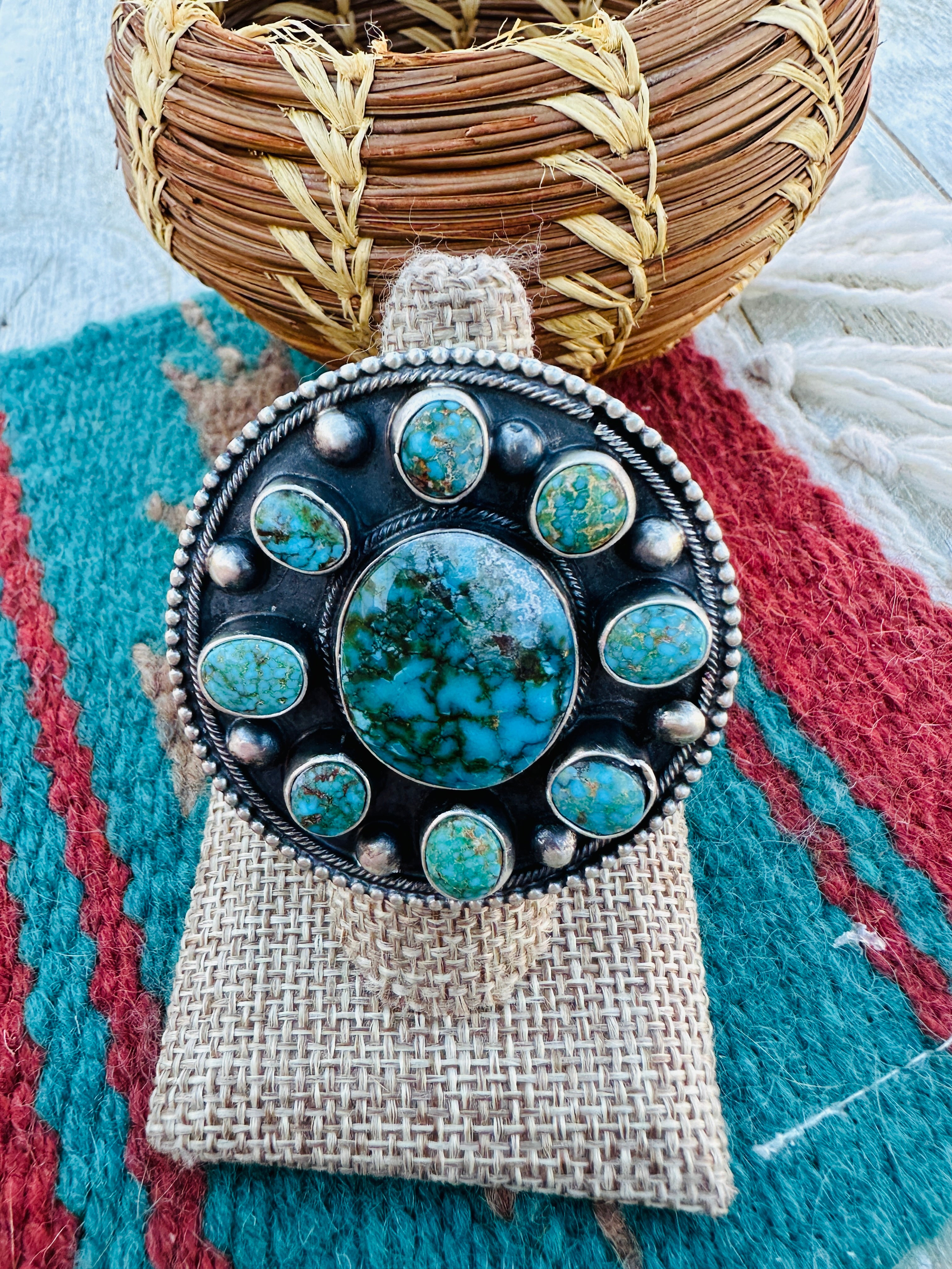 Hand Crafted Turquoise & Sterling Silver Ring Size 8 by Bobby Johnson