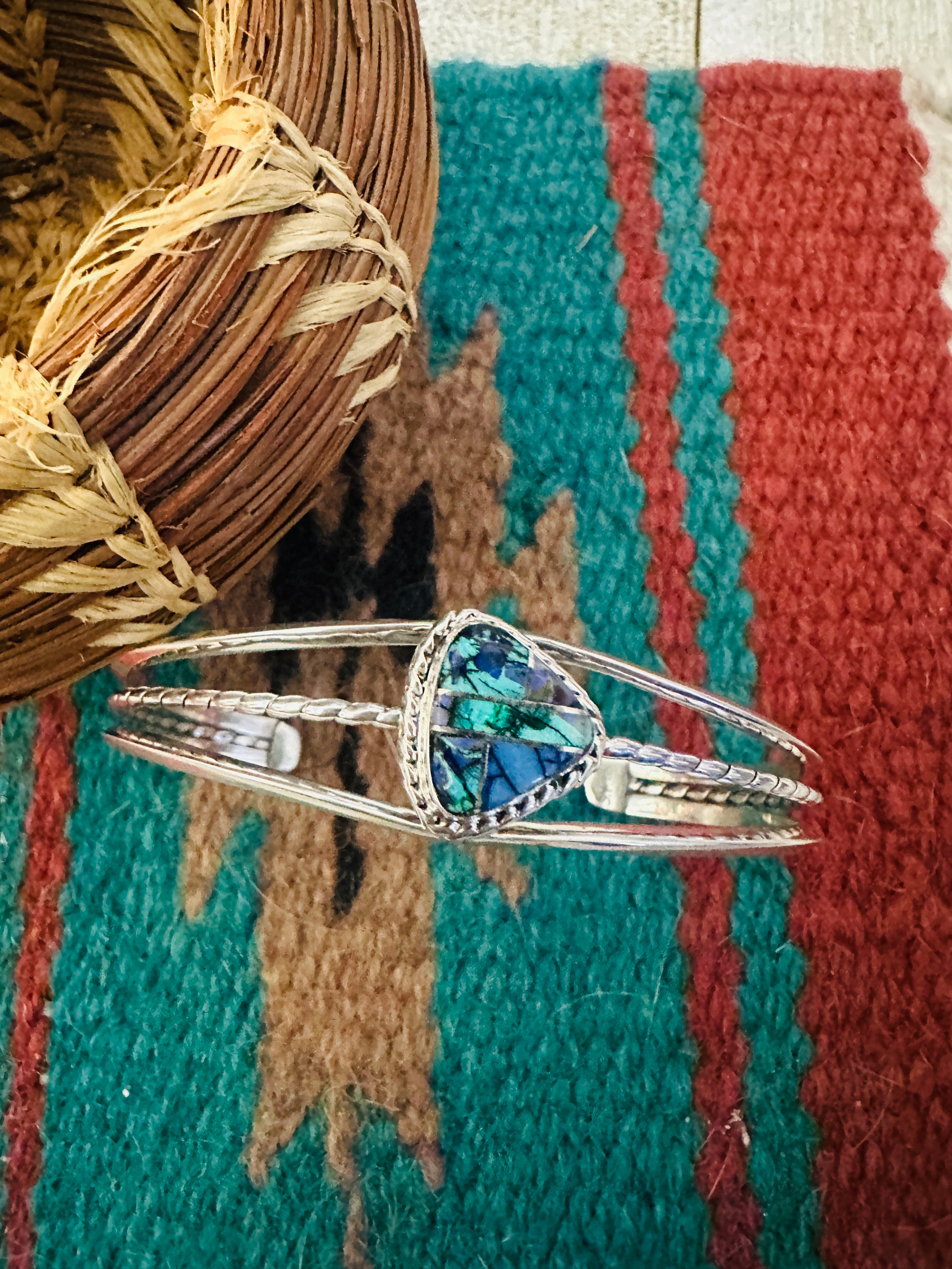 Handcrafted Opal & Sterling Silver Inlay Cuff Bracelet