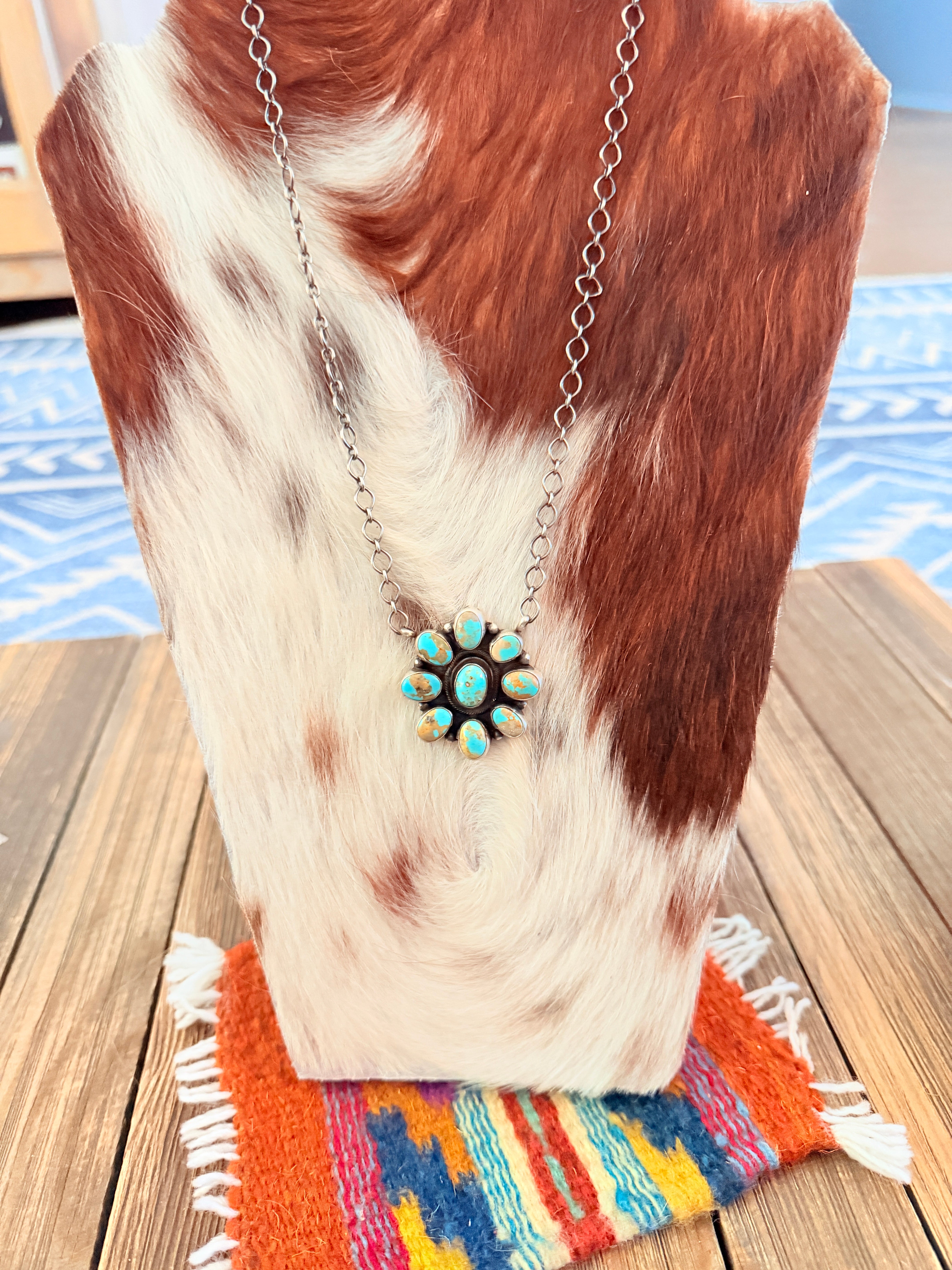 Handcrafted Turquoise & Sterling Silver Cluster Necklace by Ella Peter