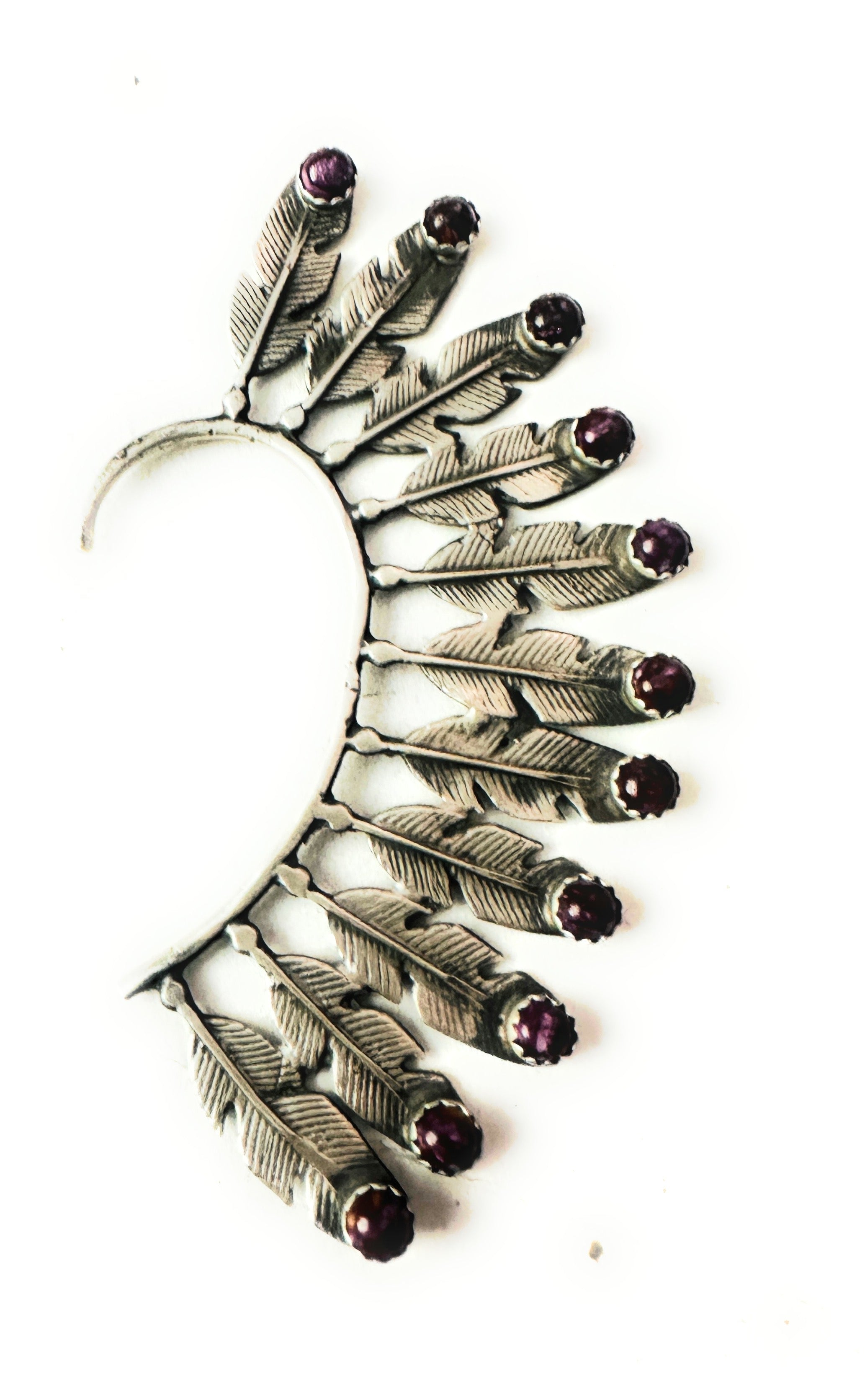 Navajo Purple Spiny & Sterling Silver Feather Cuff Earring (Right Side)