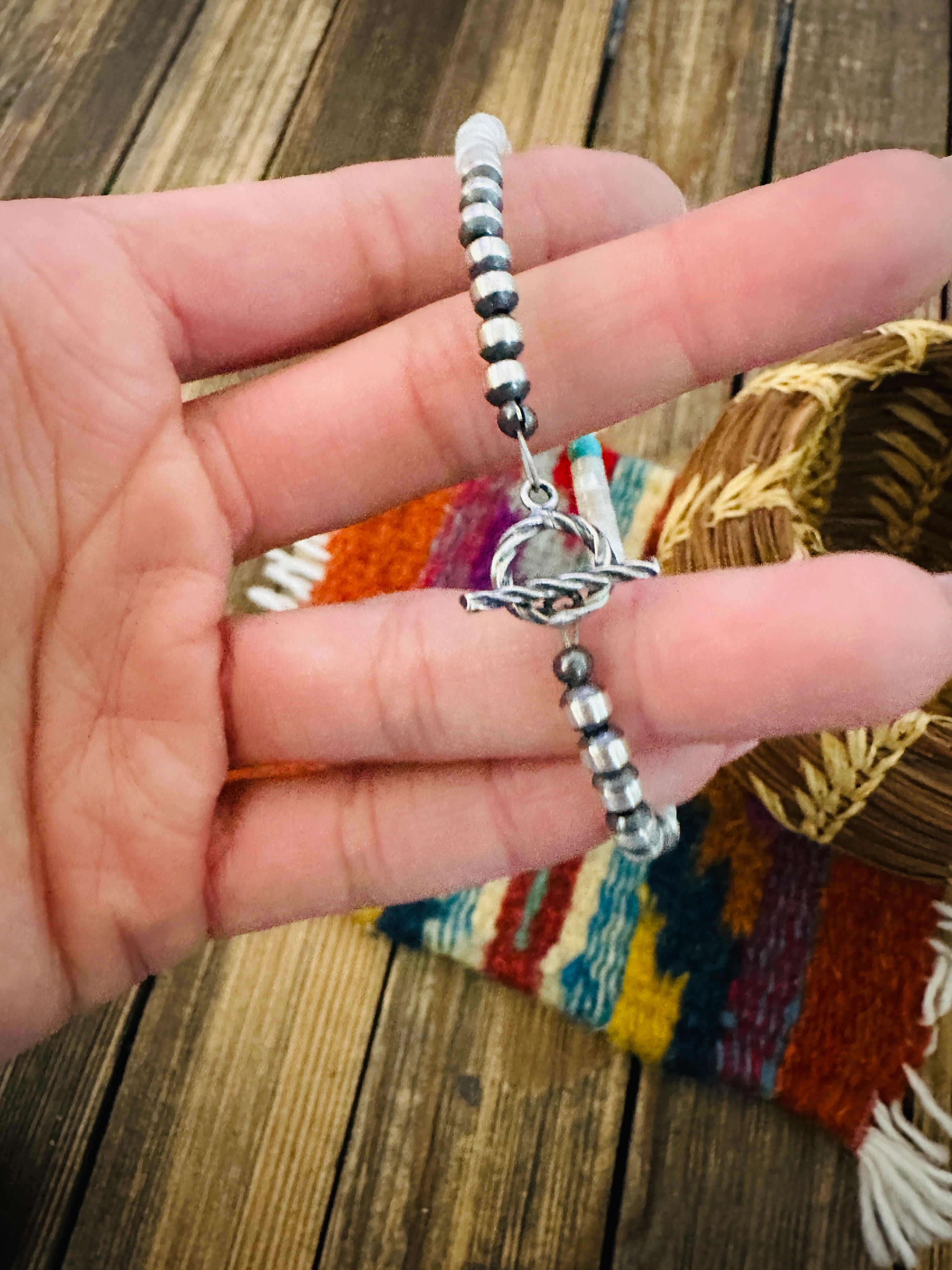 Handcrafted Turquoise, Mother of Pearl & Sterling Silver Pearl Beaded Bracelet