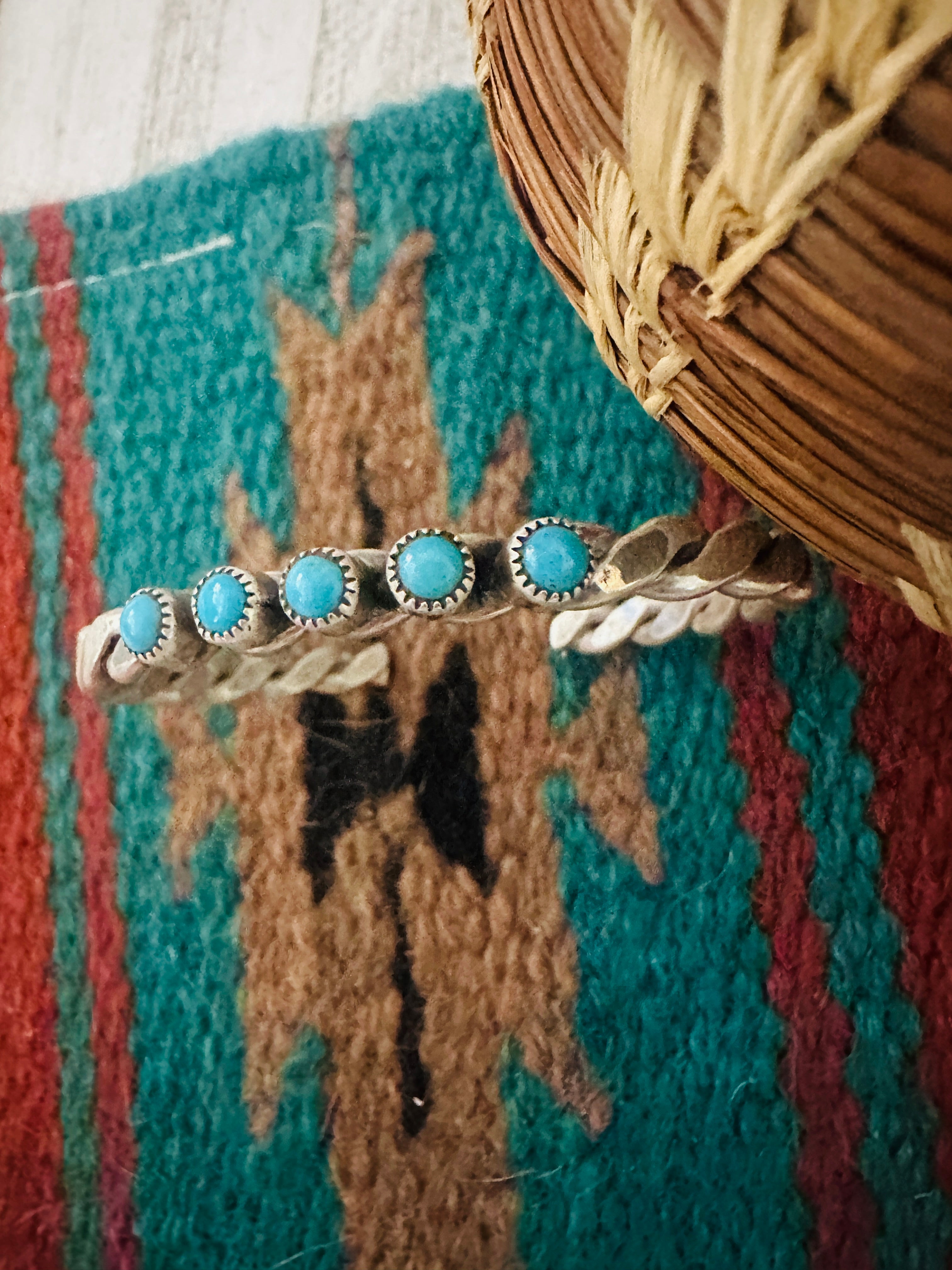 Handcrafted Twisted Sterling Silver & 5 Stone Turquoise Cuff Bracelet