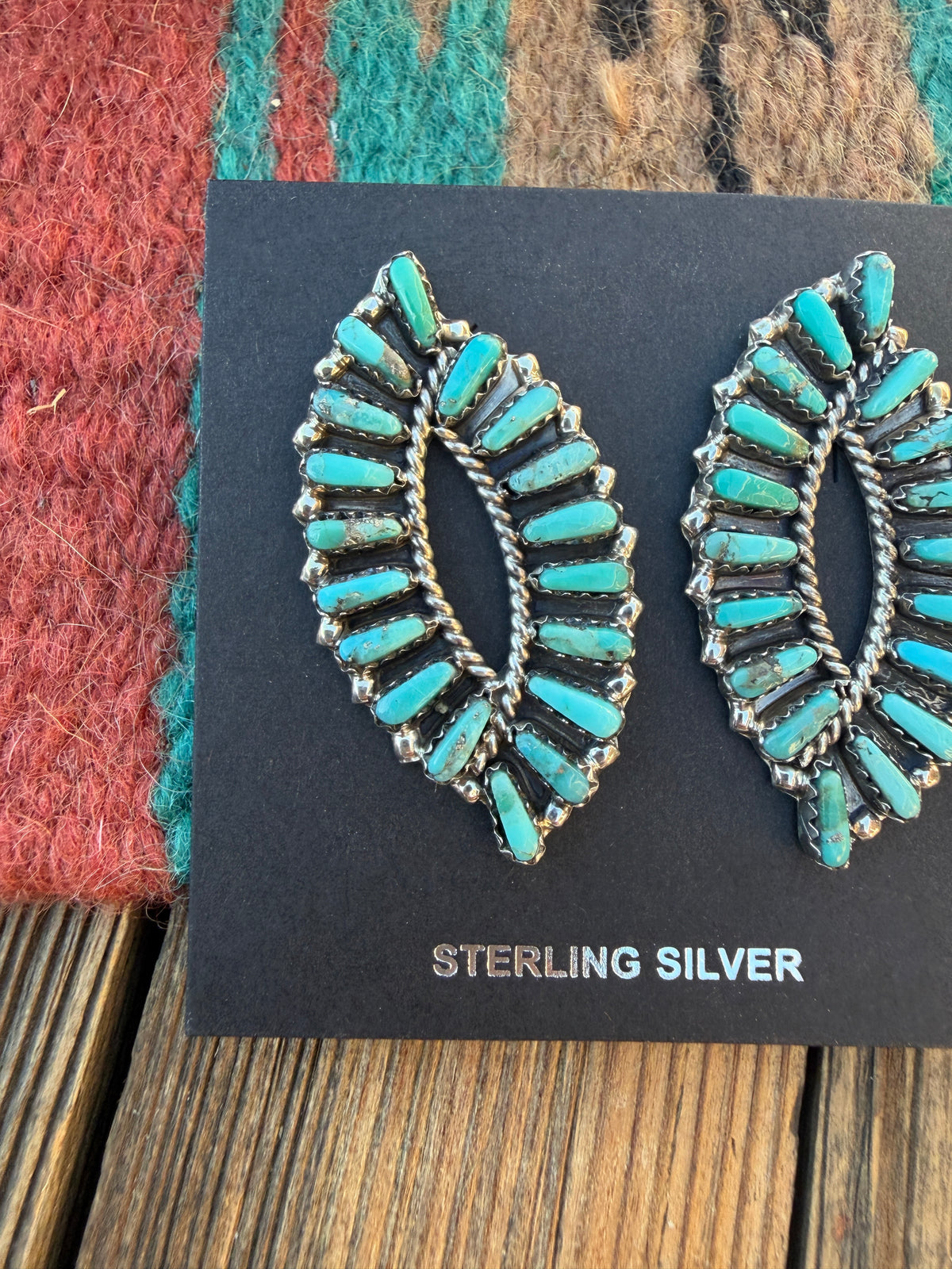 Handcrafted Turquoise & Sterling Silver Needle Point Post Earrings