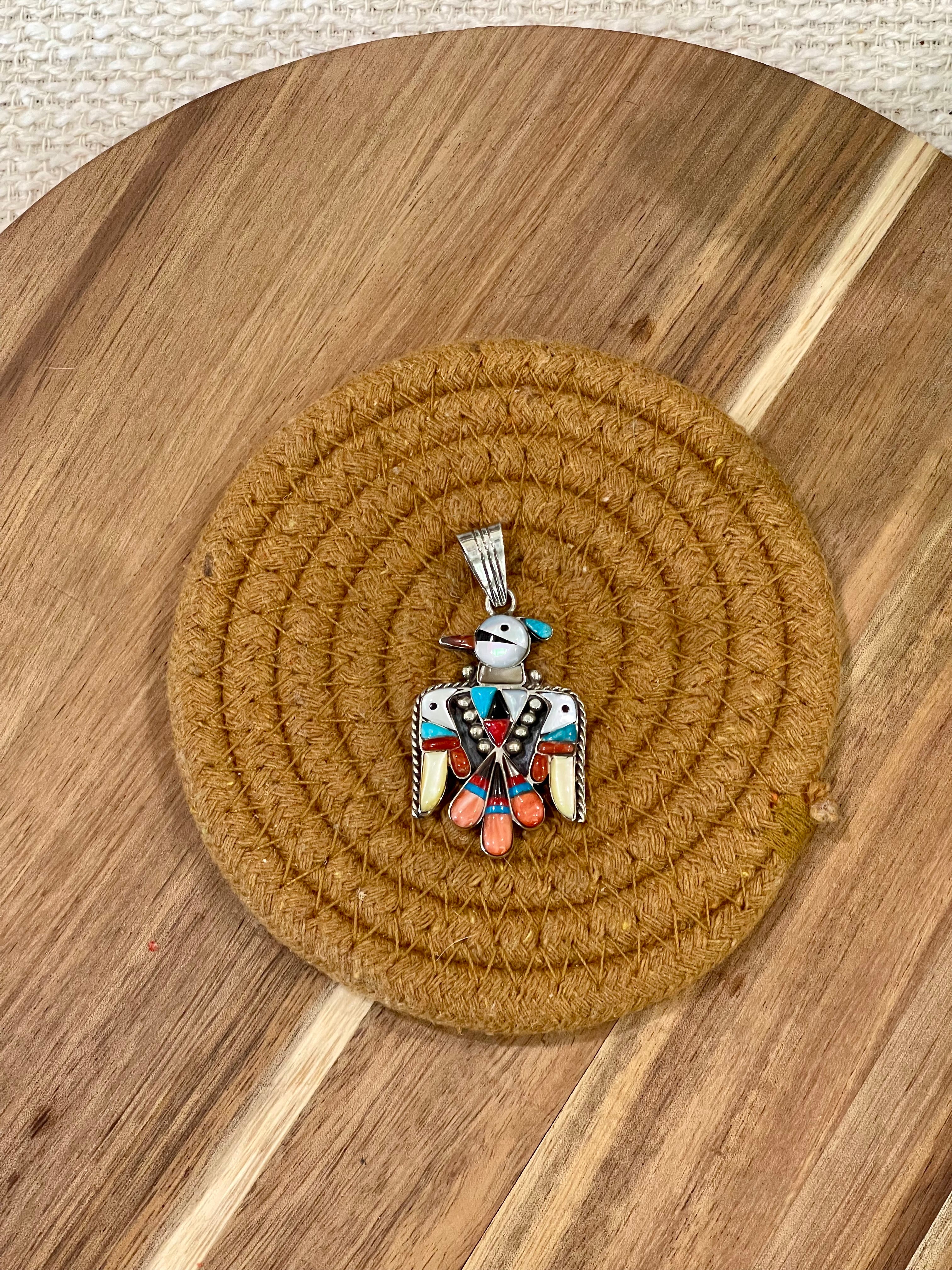 Handcrafted Sterling Silver & Multi Stone Thunderbird Pendant