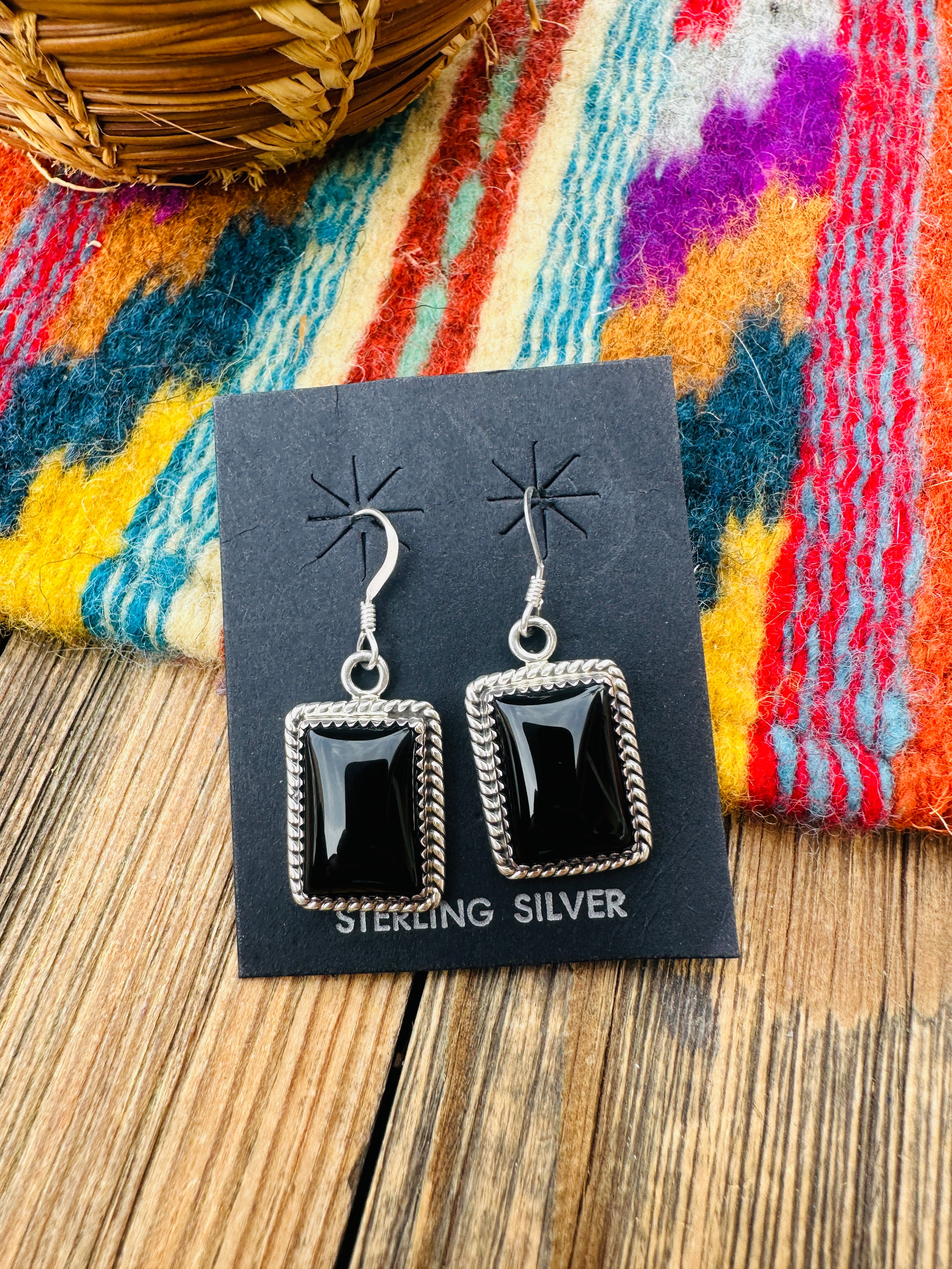 Handcrafted Black Onyx & Sterling Silver Dangle Earrings