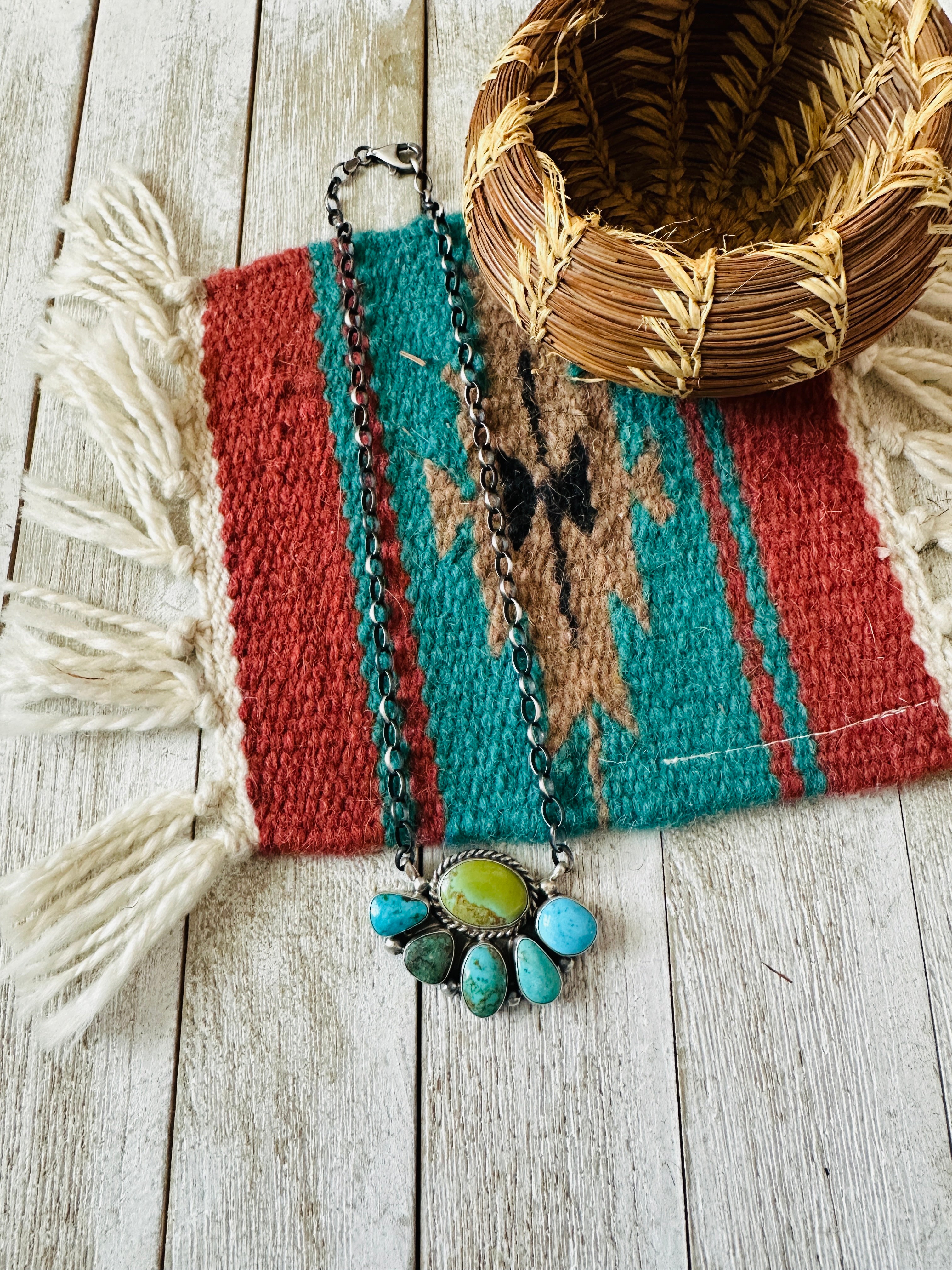 Handcrafted Sterling Silver & Turquoise Cluster Necklace by Elouise Kee