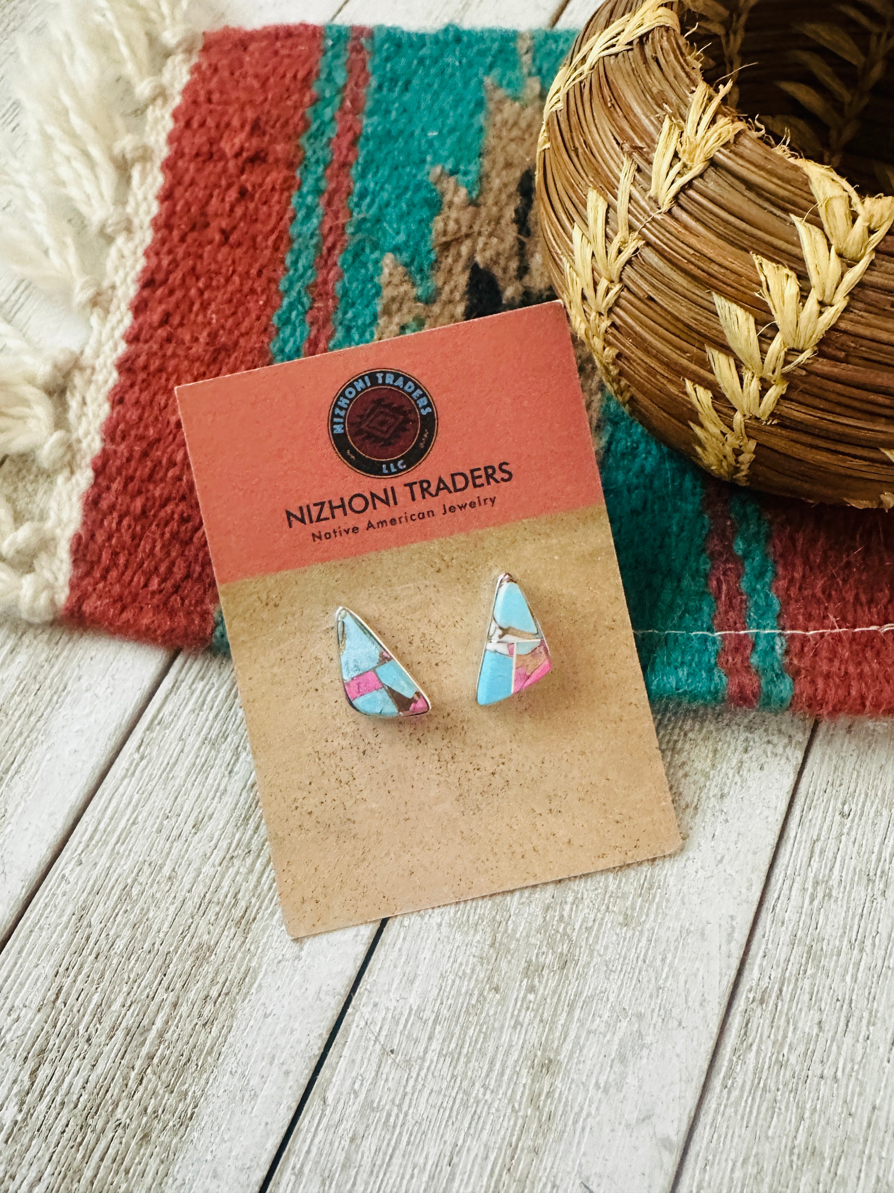 Handcrafted Cotton Candy and Sterling Silver Inlay Post Earrings