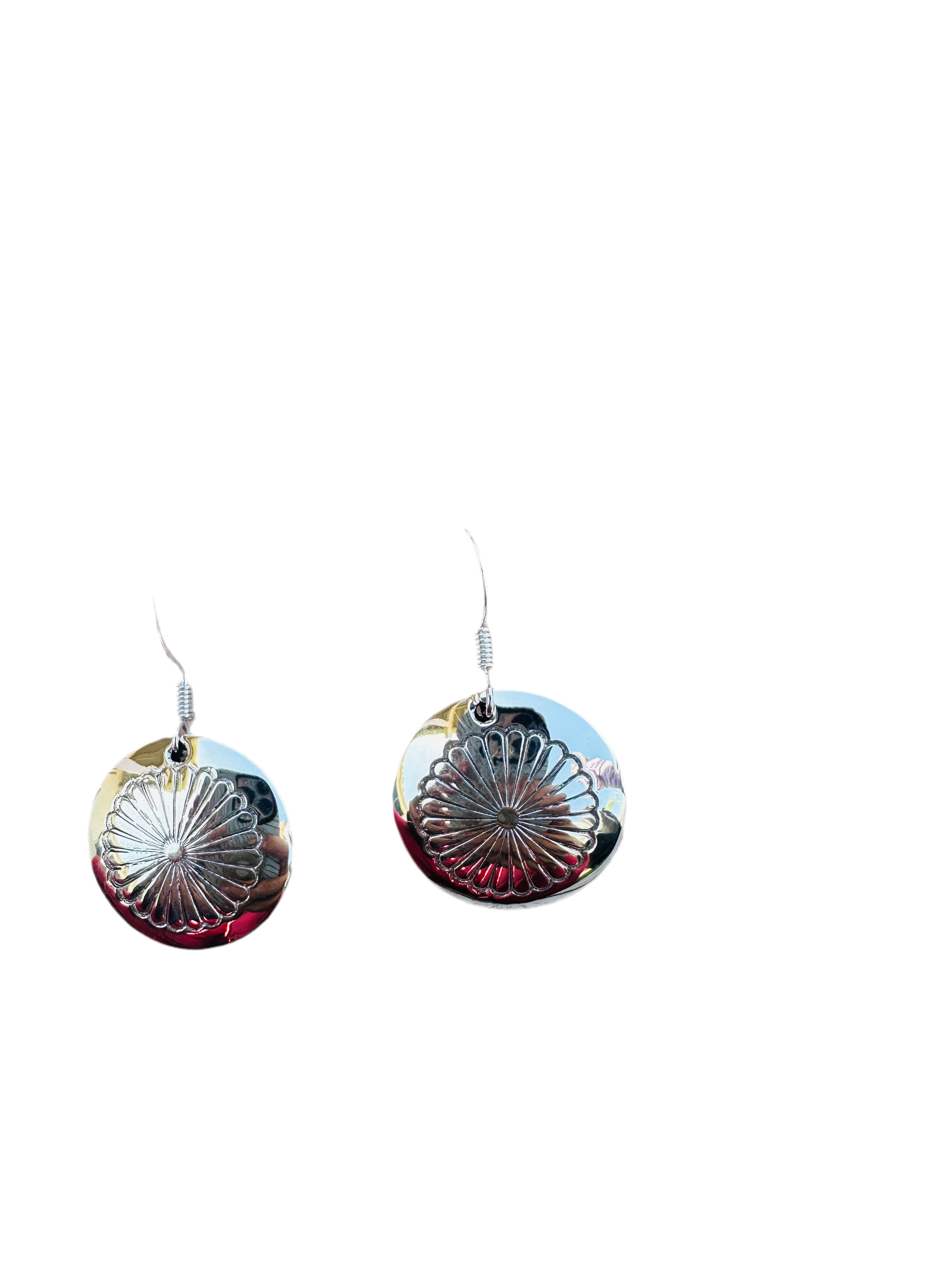 Handcrafted Hand Stamped Sterling Silver Concho Dangle Earrings