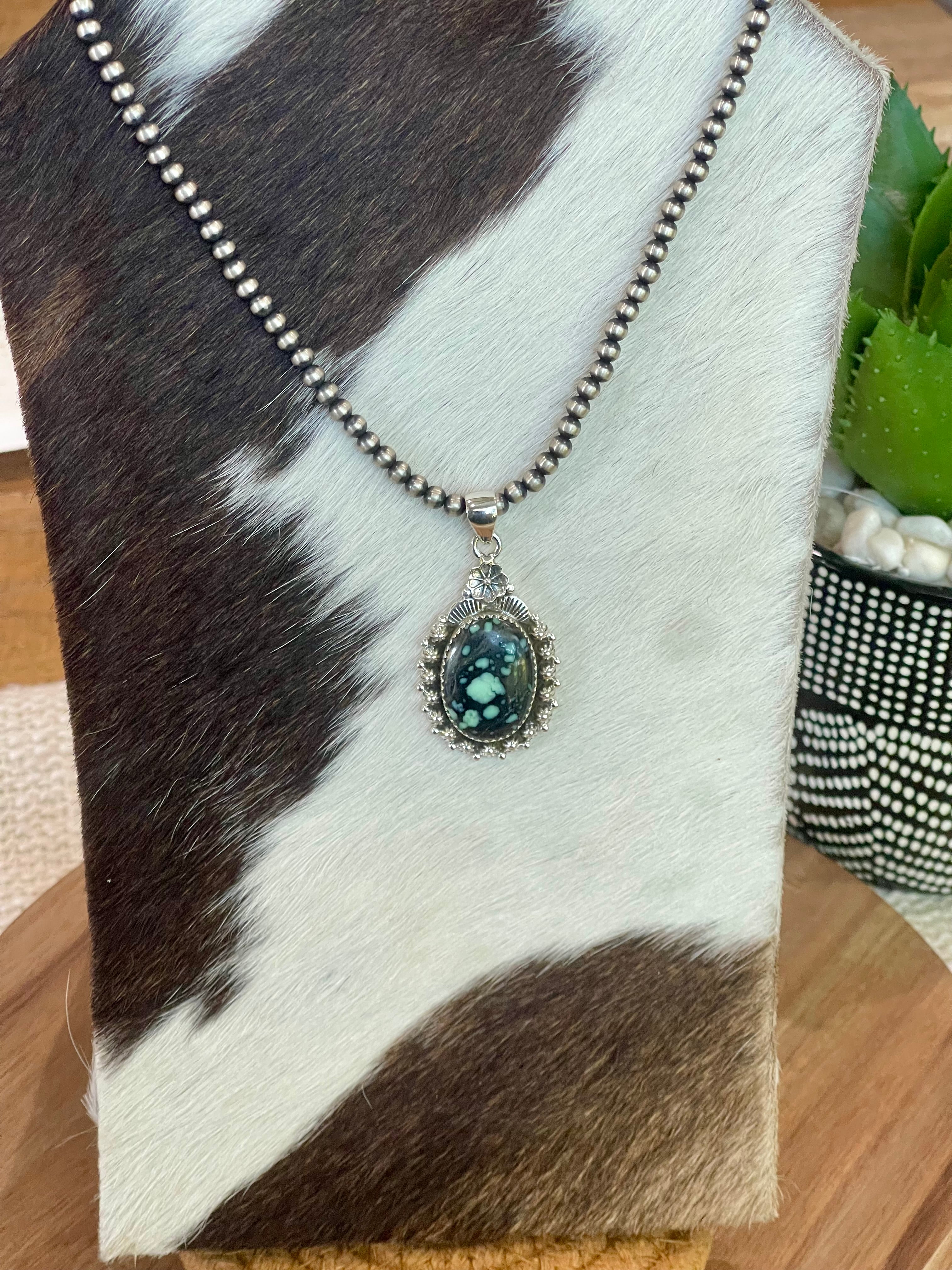 Beautiful Handmade Sterling Silver & New Lander Turquoise Pendant