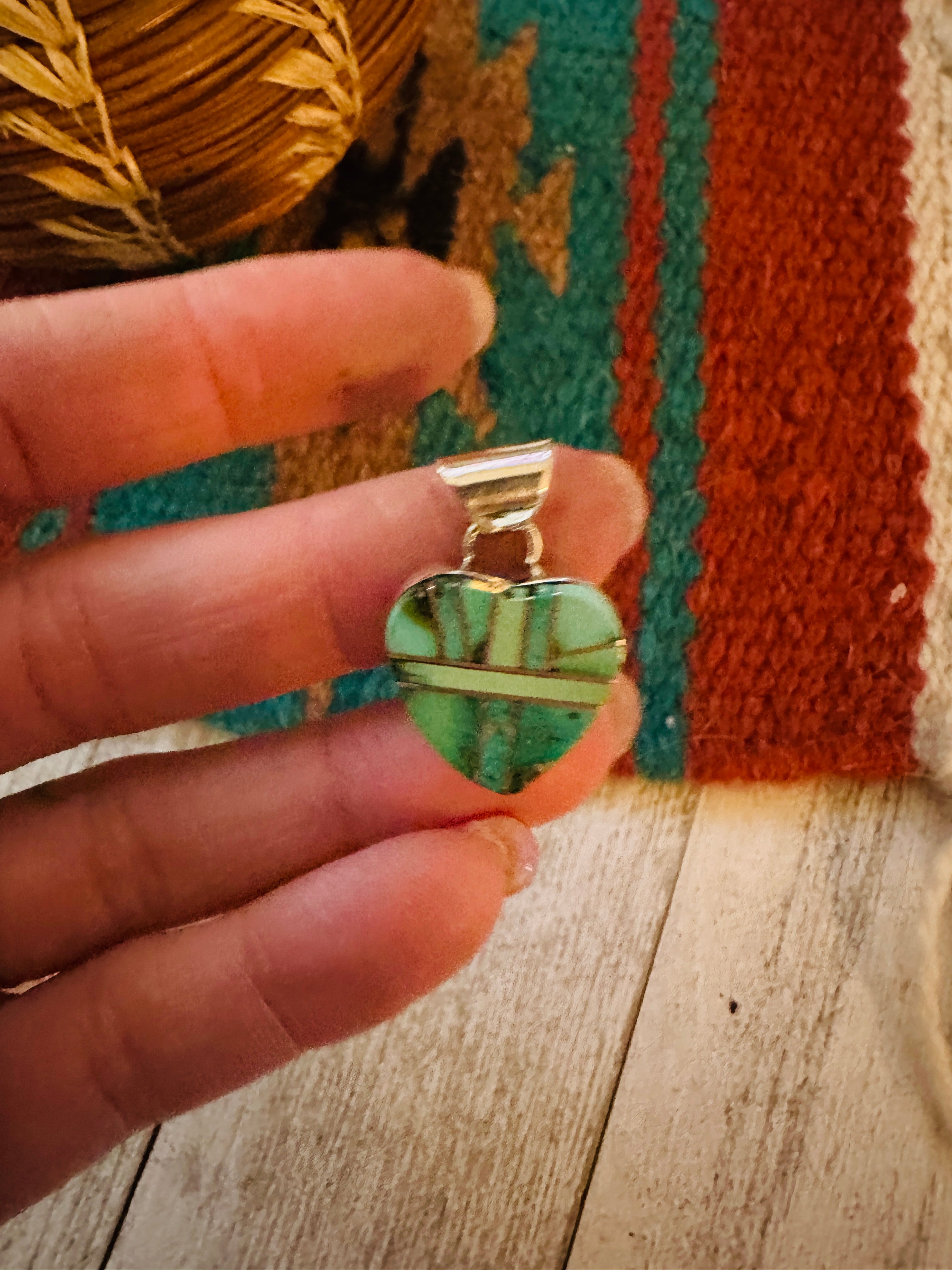 Handcrafted Turquoise & Sterling Silver Inlay Heart Pendant