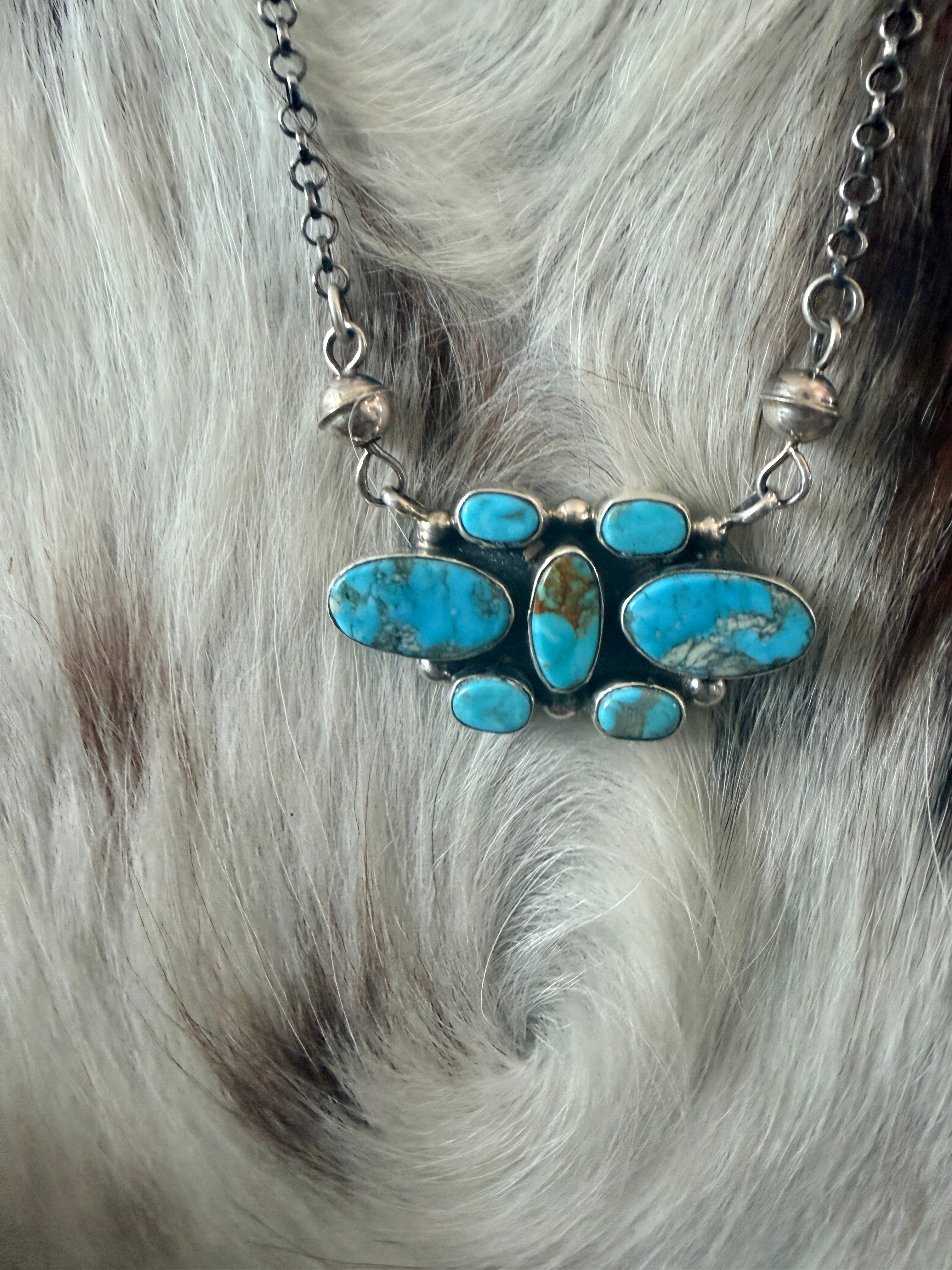 Handcrafted Turquoise & Sterling Silver Cluster Necklace by Jacqueline Silver