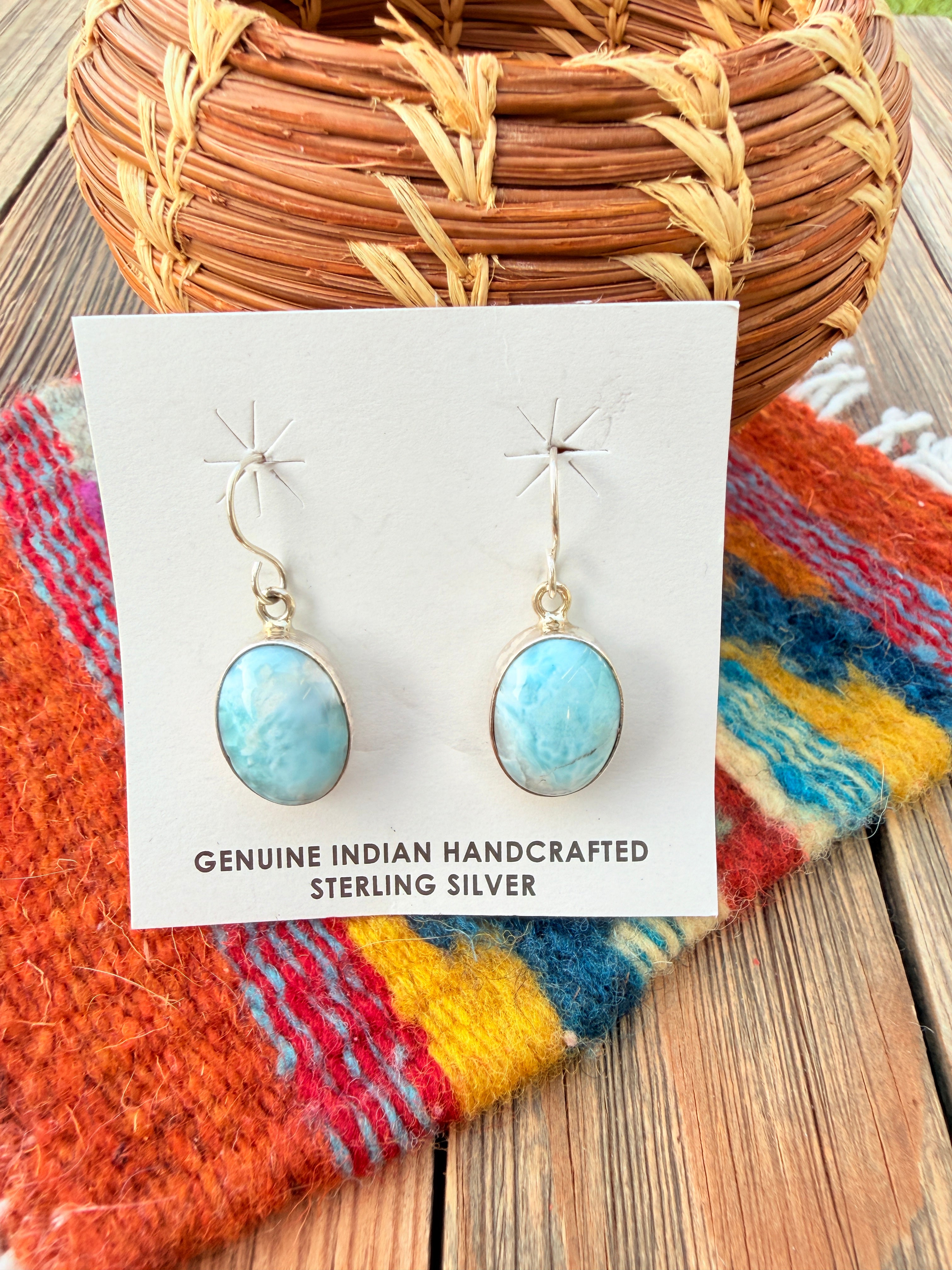 Handcrafted Larimar & Sterling Silver Dangle Earrings