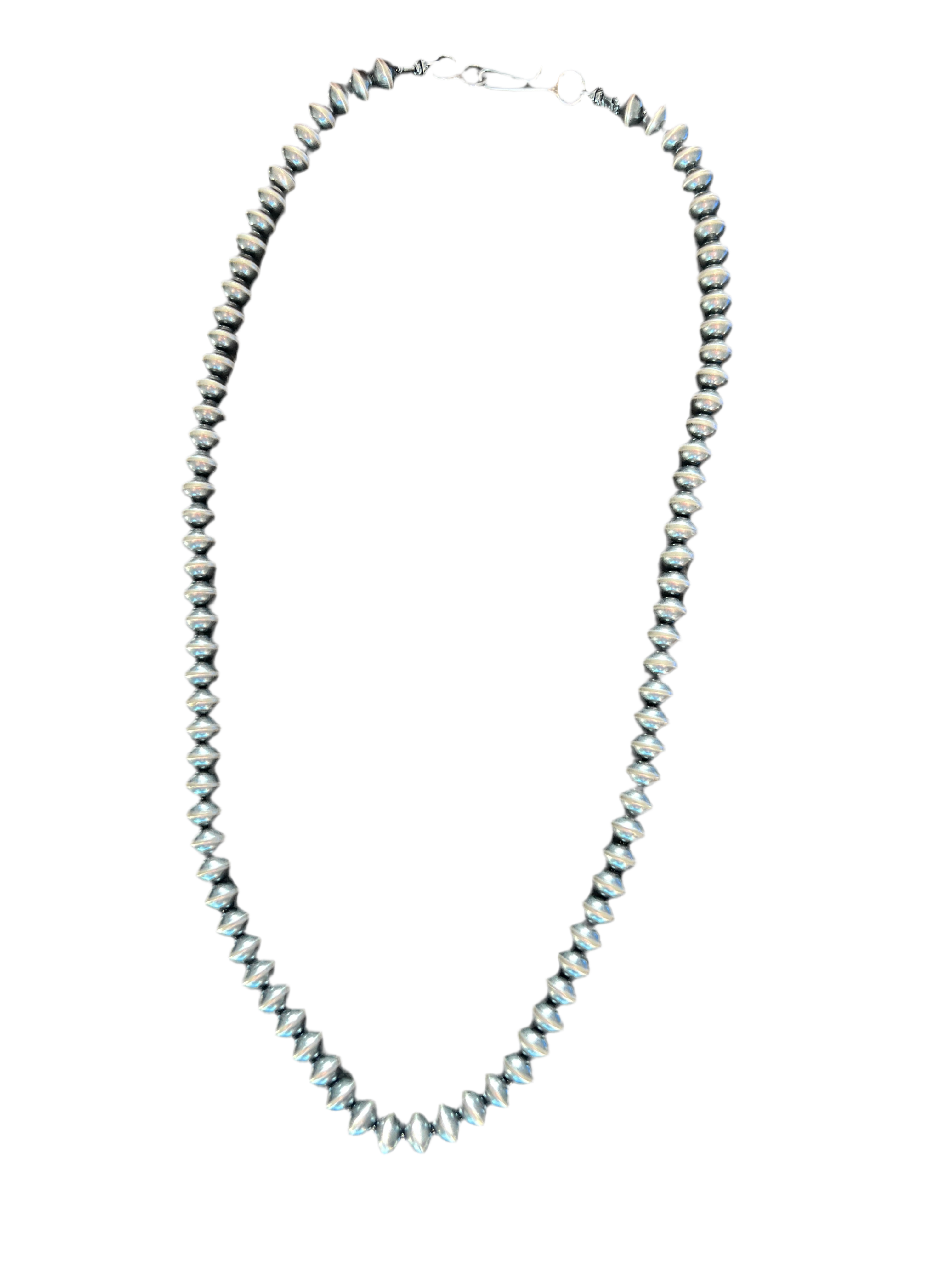 Vinita Cowboy Handmade 8mm Sterling Silver Navajo Saucer Pearl Beaded Necklaces