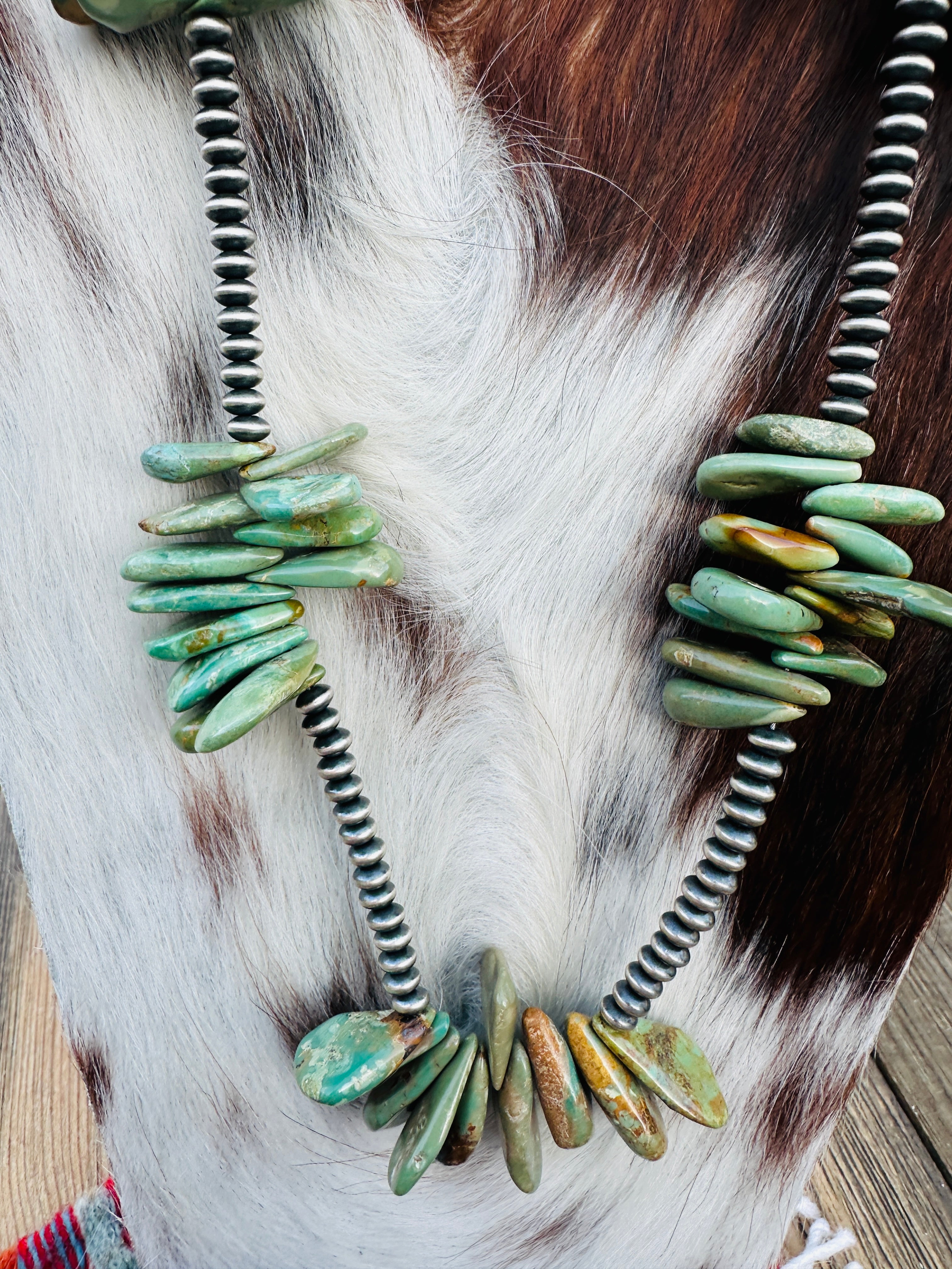 Handcrafted Turquoise & Sterling Silver 24” Beaded Necklace