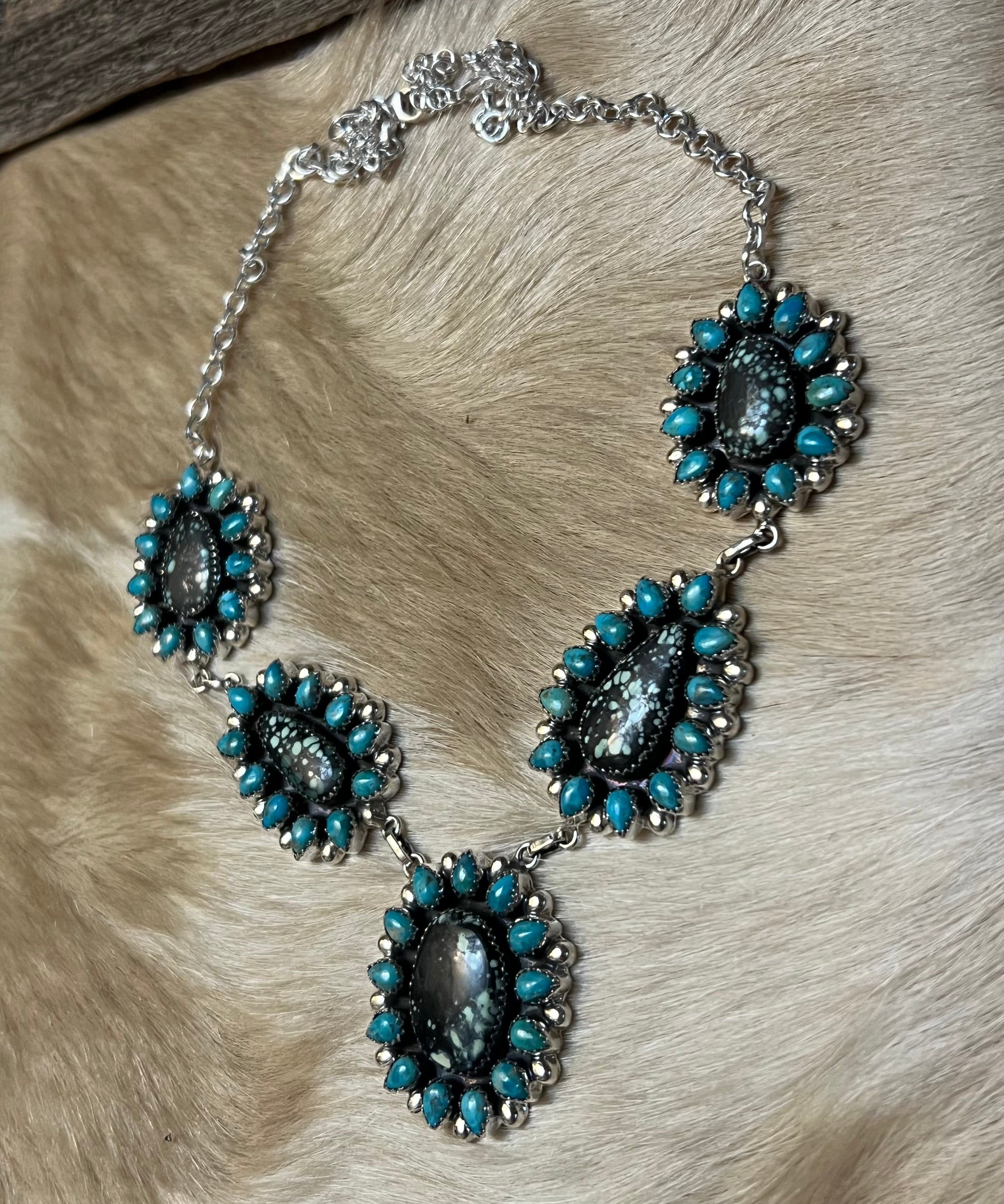 Handmade Newlander Turquoise Sterling Silver Drop Necklace