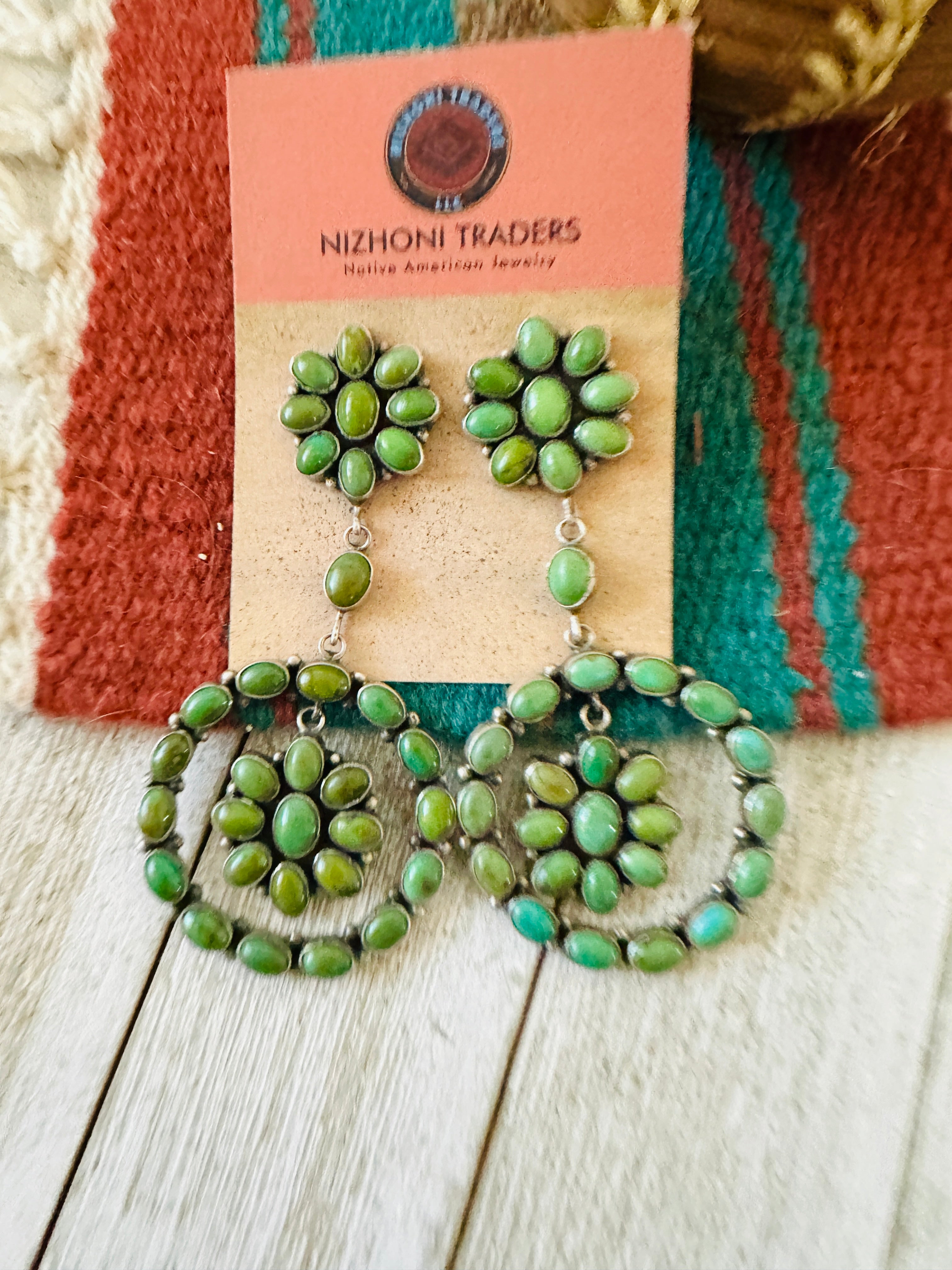 Handcrafted Sterling Silver & Turquoise Cluster Dangle Earrings by Anthony Skeets