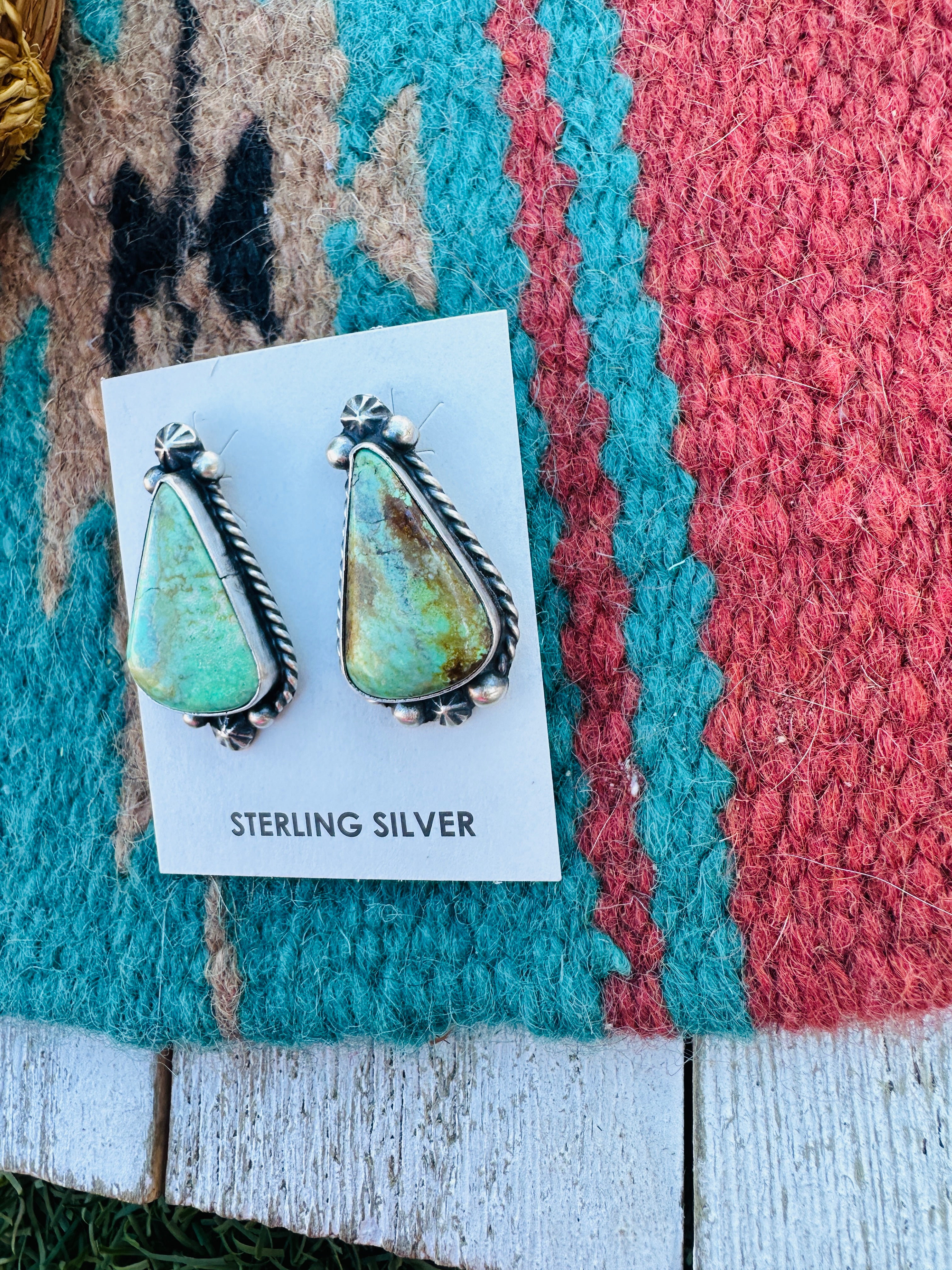 Handcrafted Kingman Turquoise & Sterling Silver Post Earrings