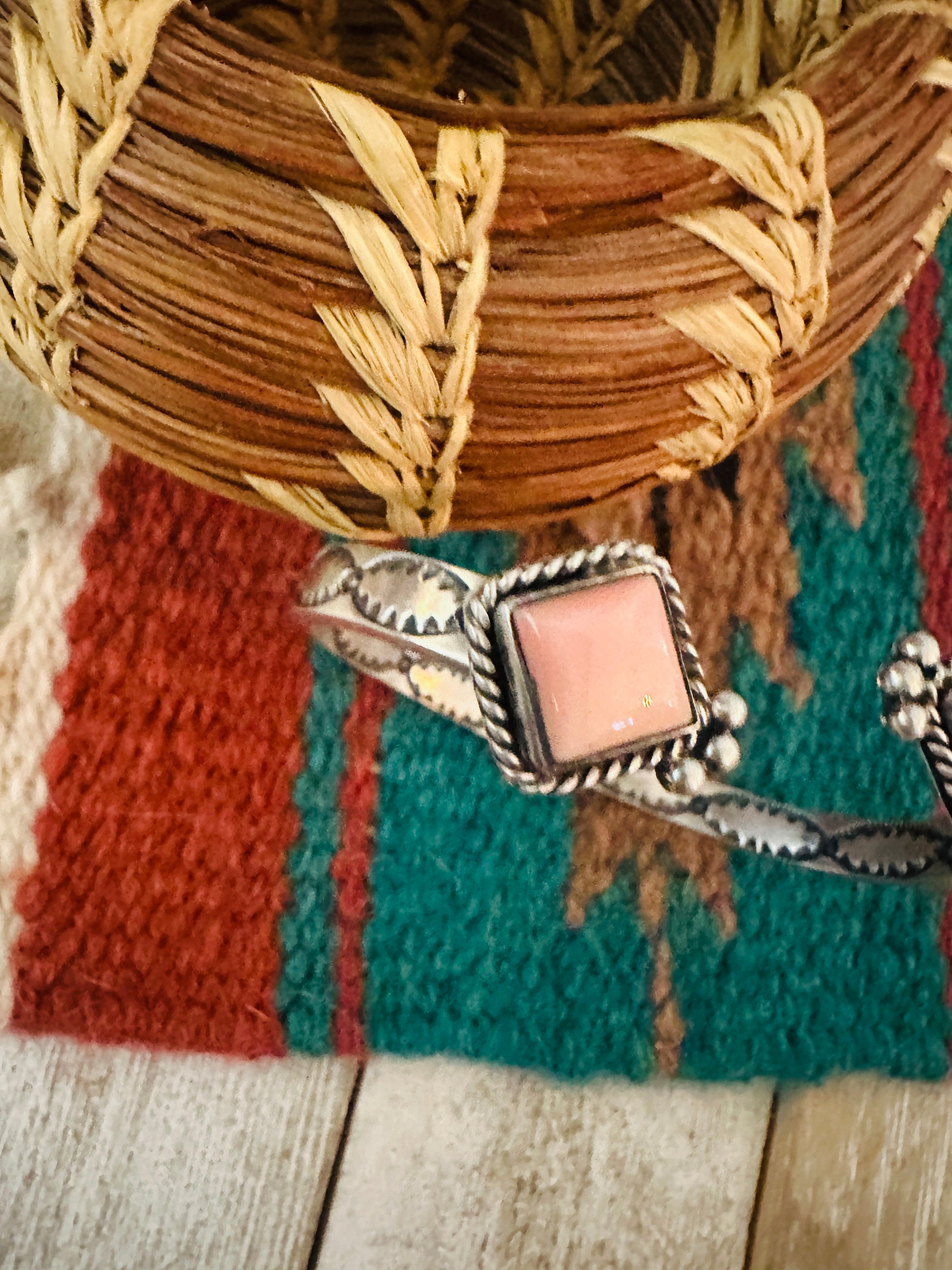 Navajo Queen Pink Conch & Sterling Silver Floating Cuff Bracelet