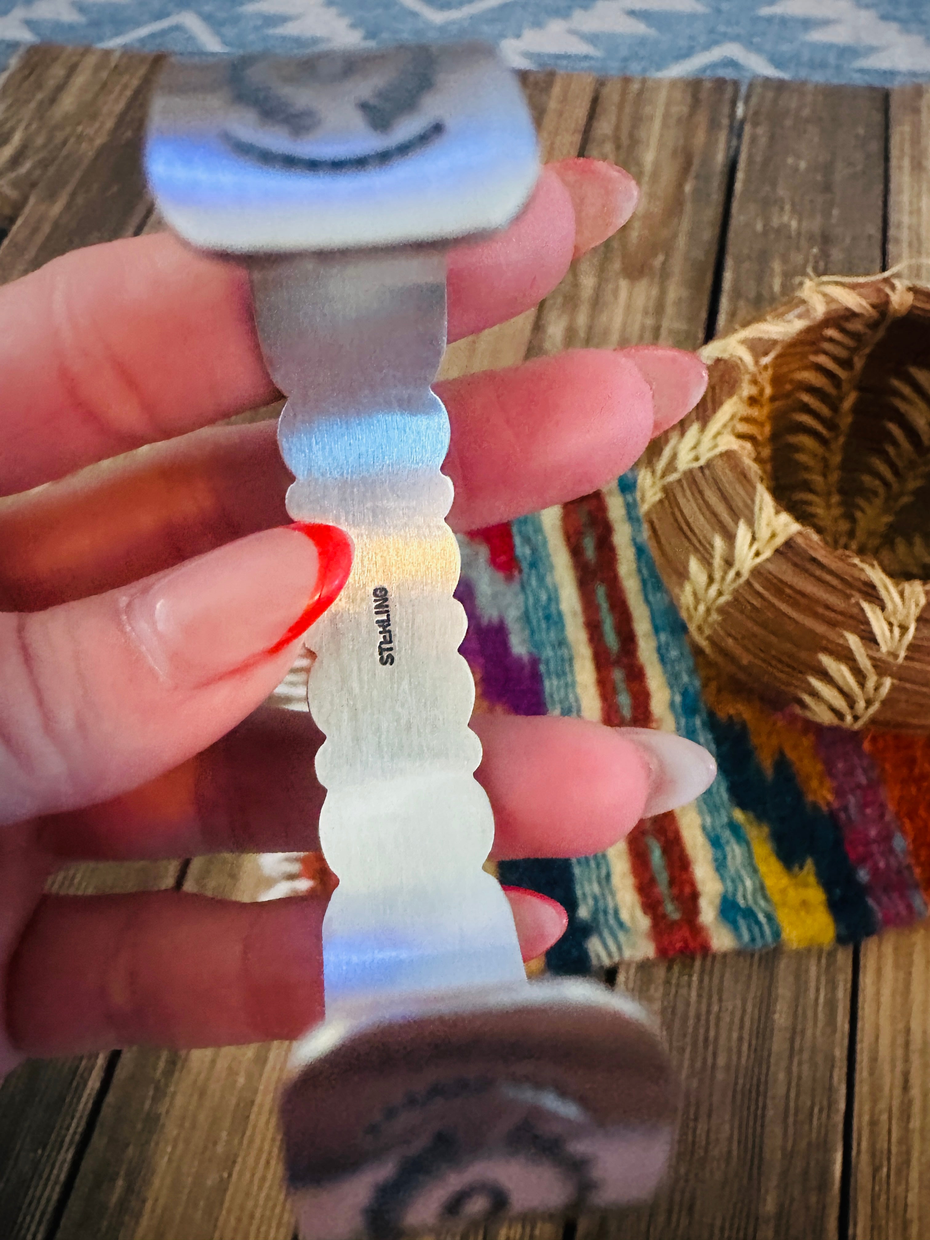 Handcrafted Queen Pink Conch, Turquoise & Sterling Silver Flower Cuff Bracelet