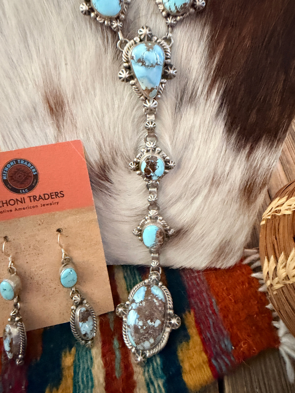 Handcrafted Golden Hills Turquoise & Sterling Silver Necklace and Earring Set