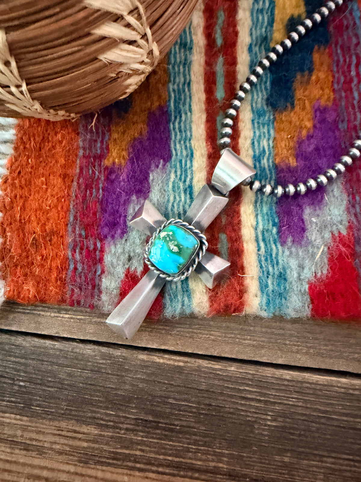 Handcrafted Turquoise & Sterling Silver Cross Pendant by Chimney Butte