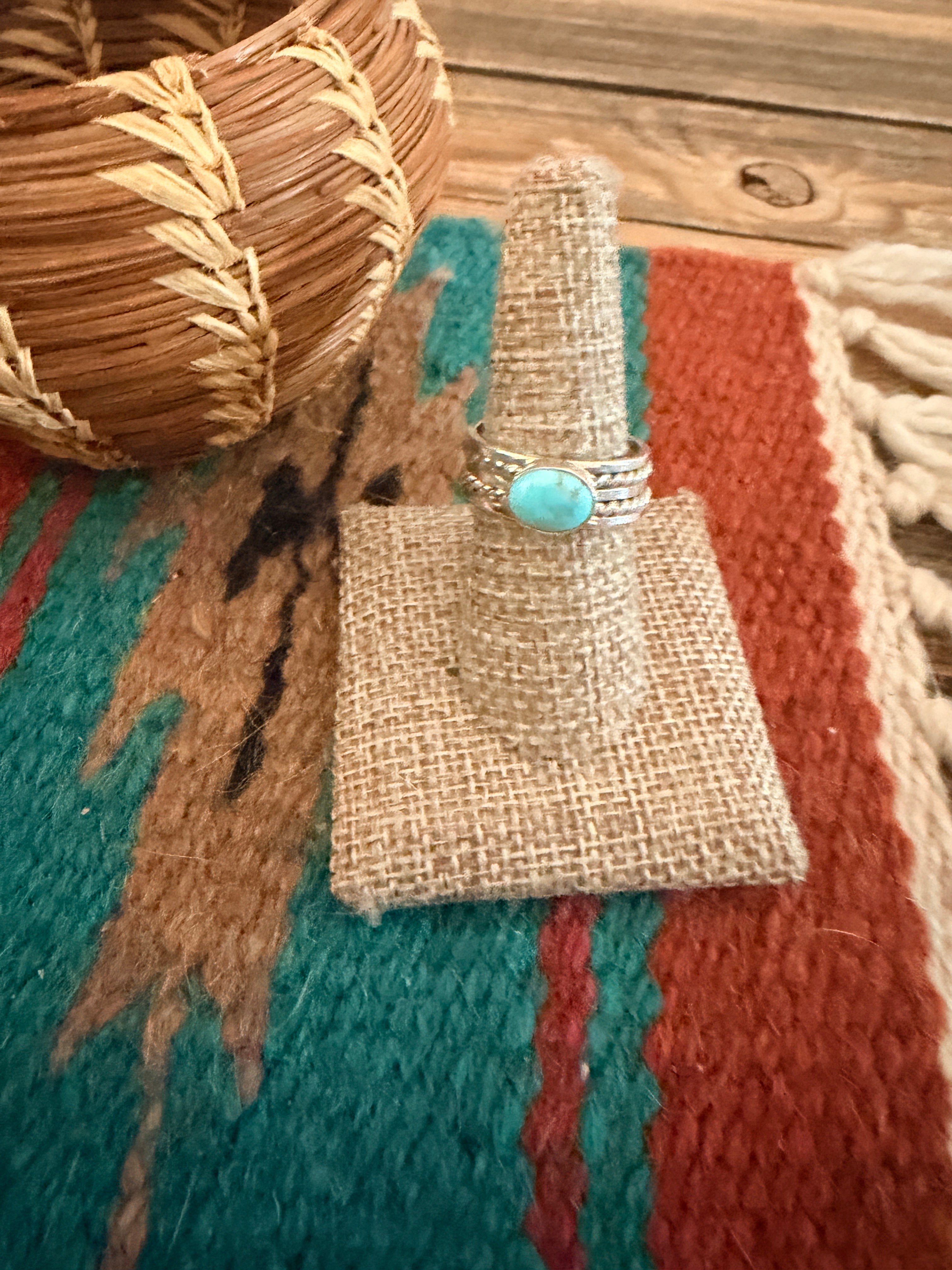 Handcrafted Turquoise & Sterling Silver Ring Size 8