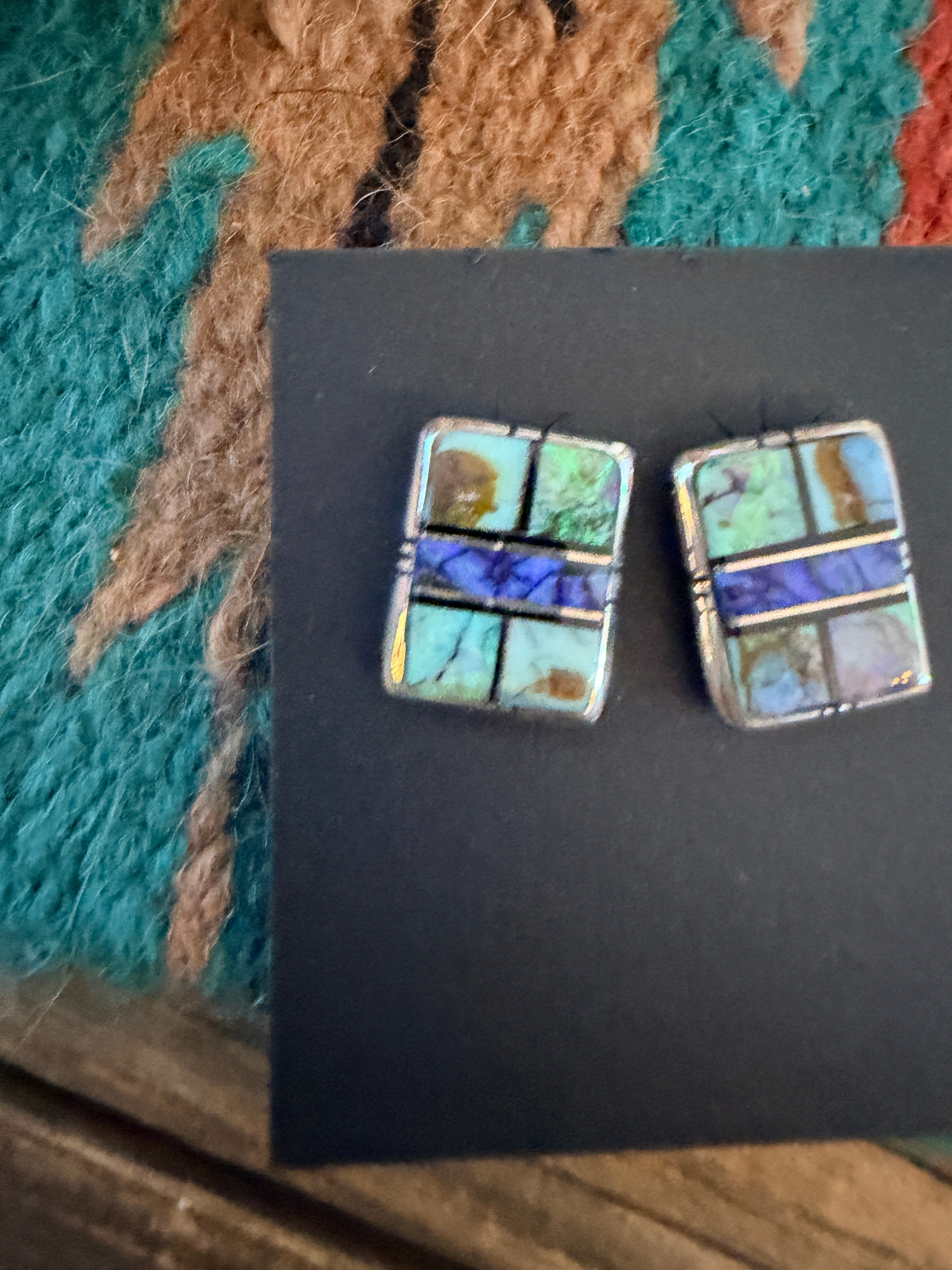 Handcrafted Opal & Sterling Silver Inlay Post Earrings