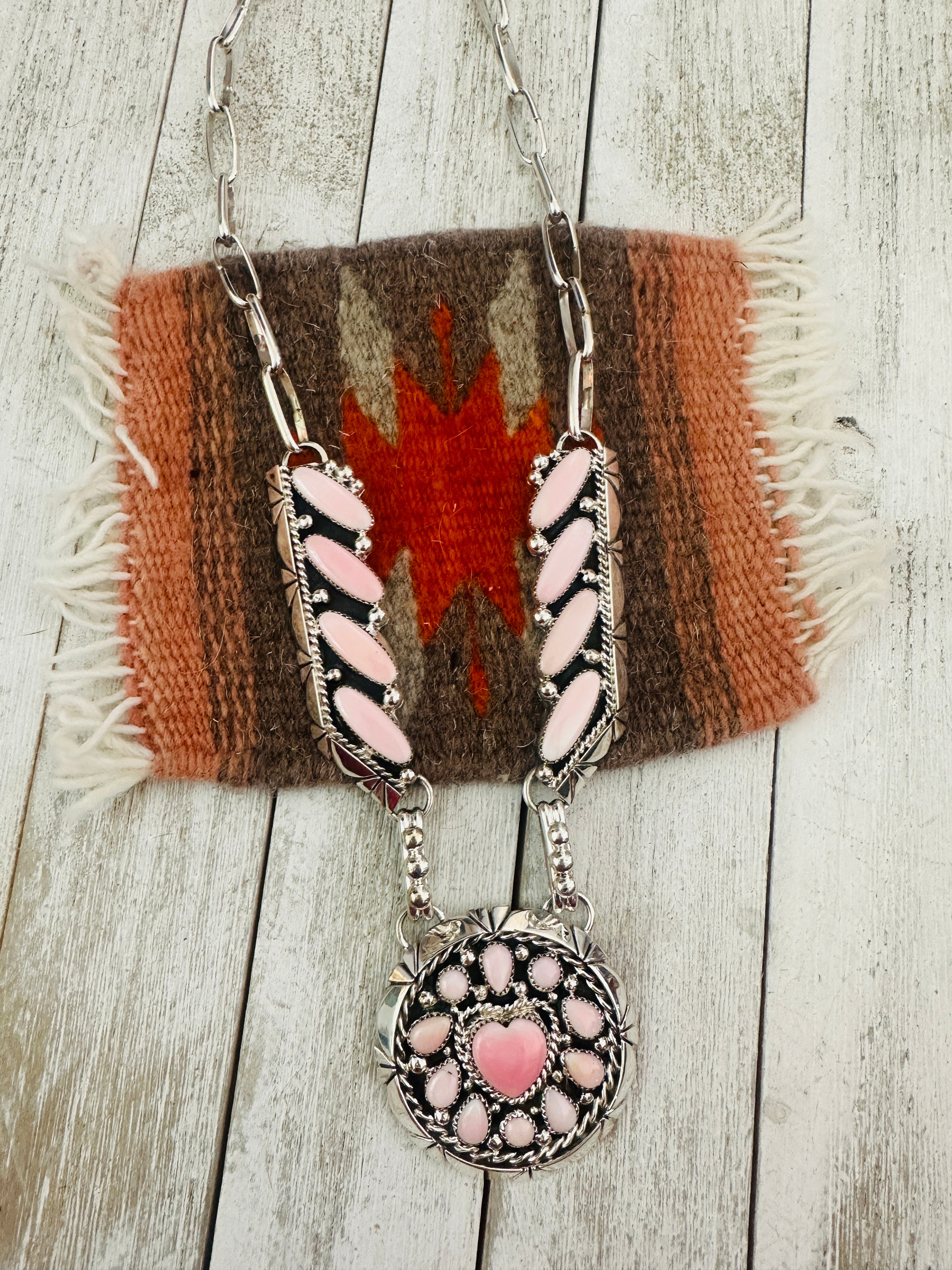 Handcrafted Queen Pink Conch & Sterling Silver Pearl Heart Necklace