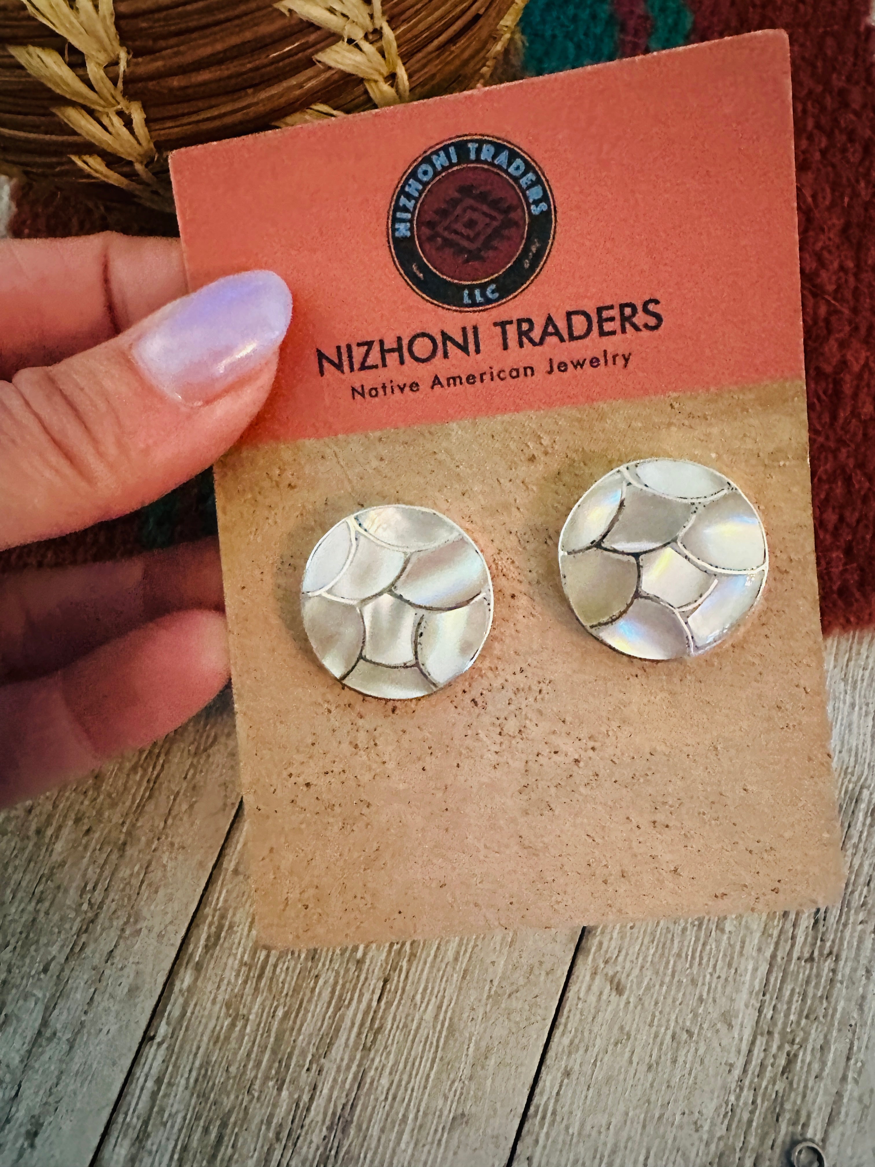 Handcrafted Mother of Pearl & Sterling Silver Inlay Earrings