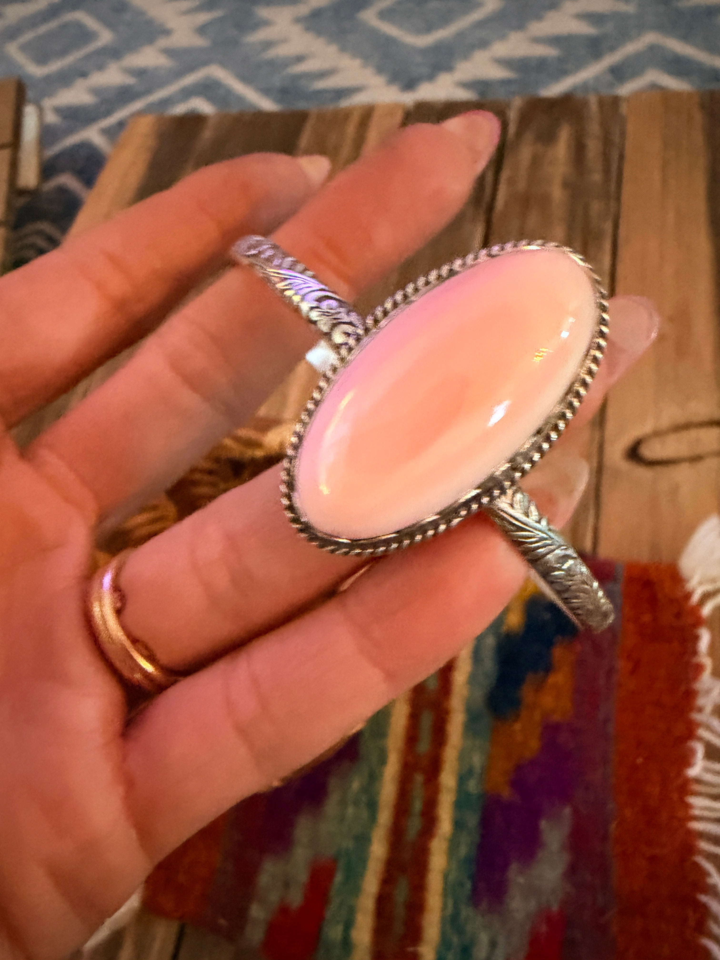 Handmade Queen Pink Conch & Sterling Silver Cuff Bracelet