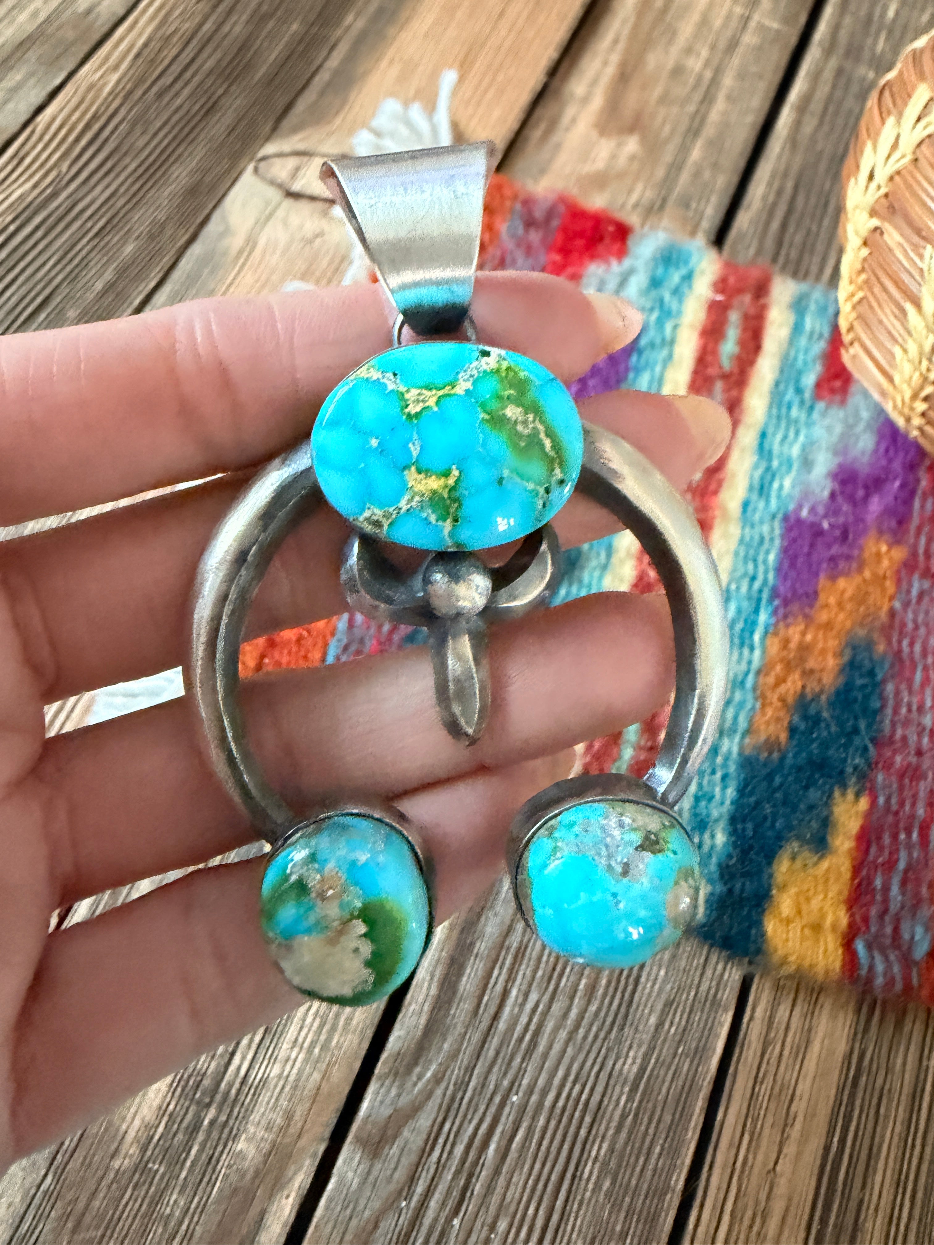Handcrafted Sterling Silver & Sonoran Mountain Turquoise Naja Pendant by Chimney Butte