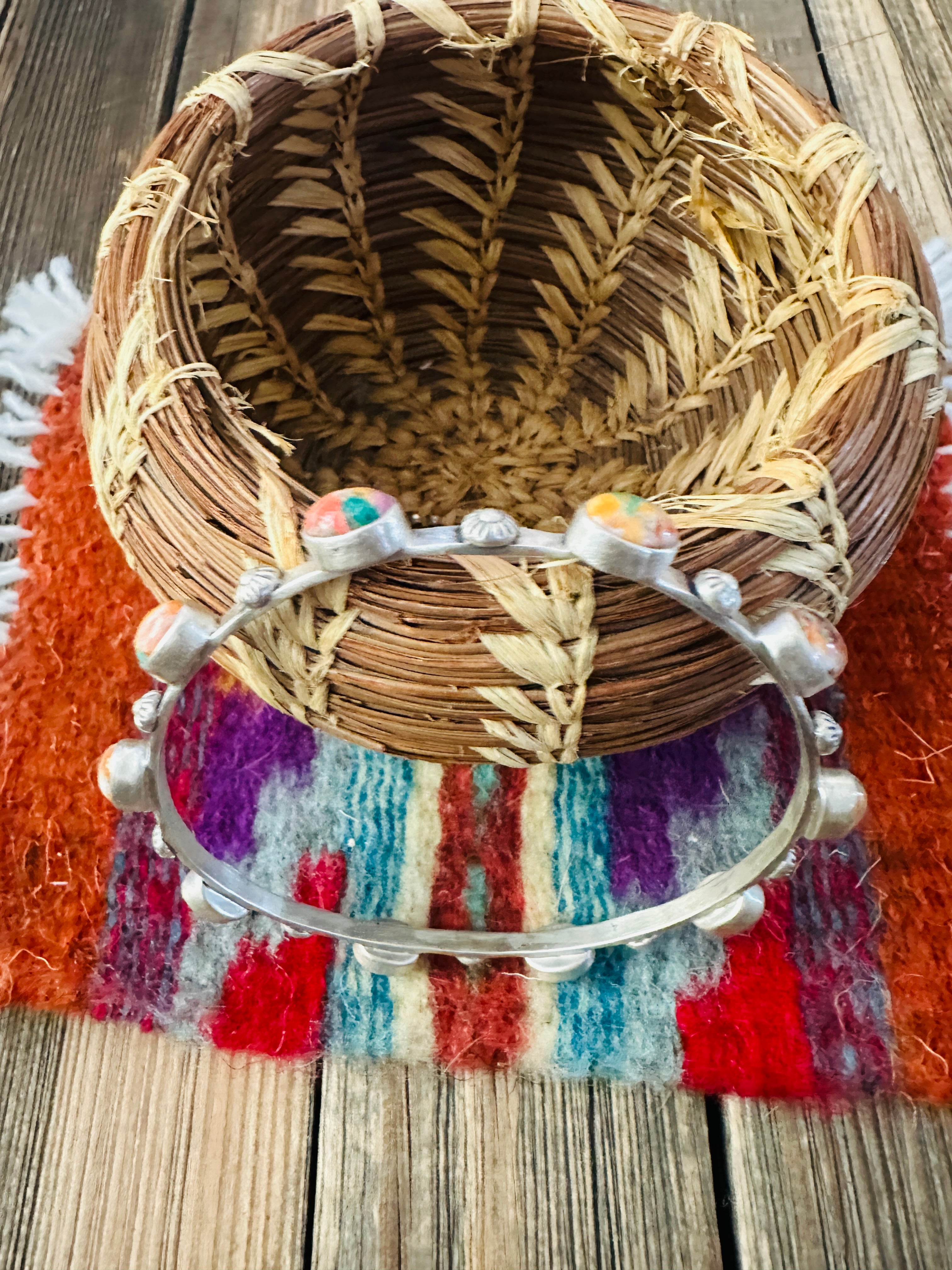 Handcrafted Multi Stone & Sterling Silver Bangle Bracelet