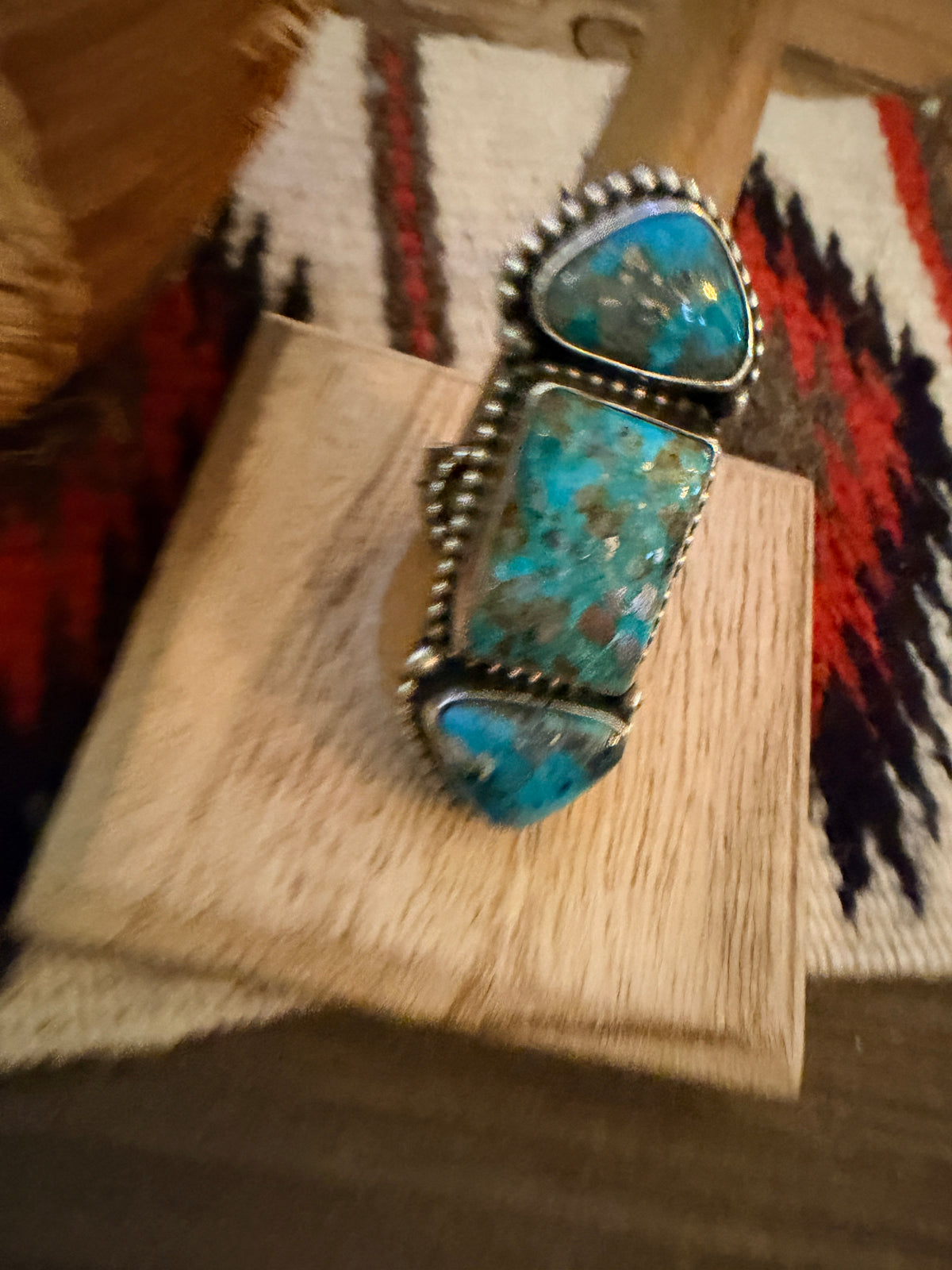Handcrafted Morenci Turquoise & Sterling Silver Ring Size 10