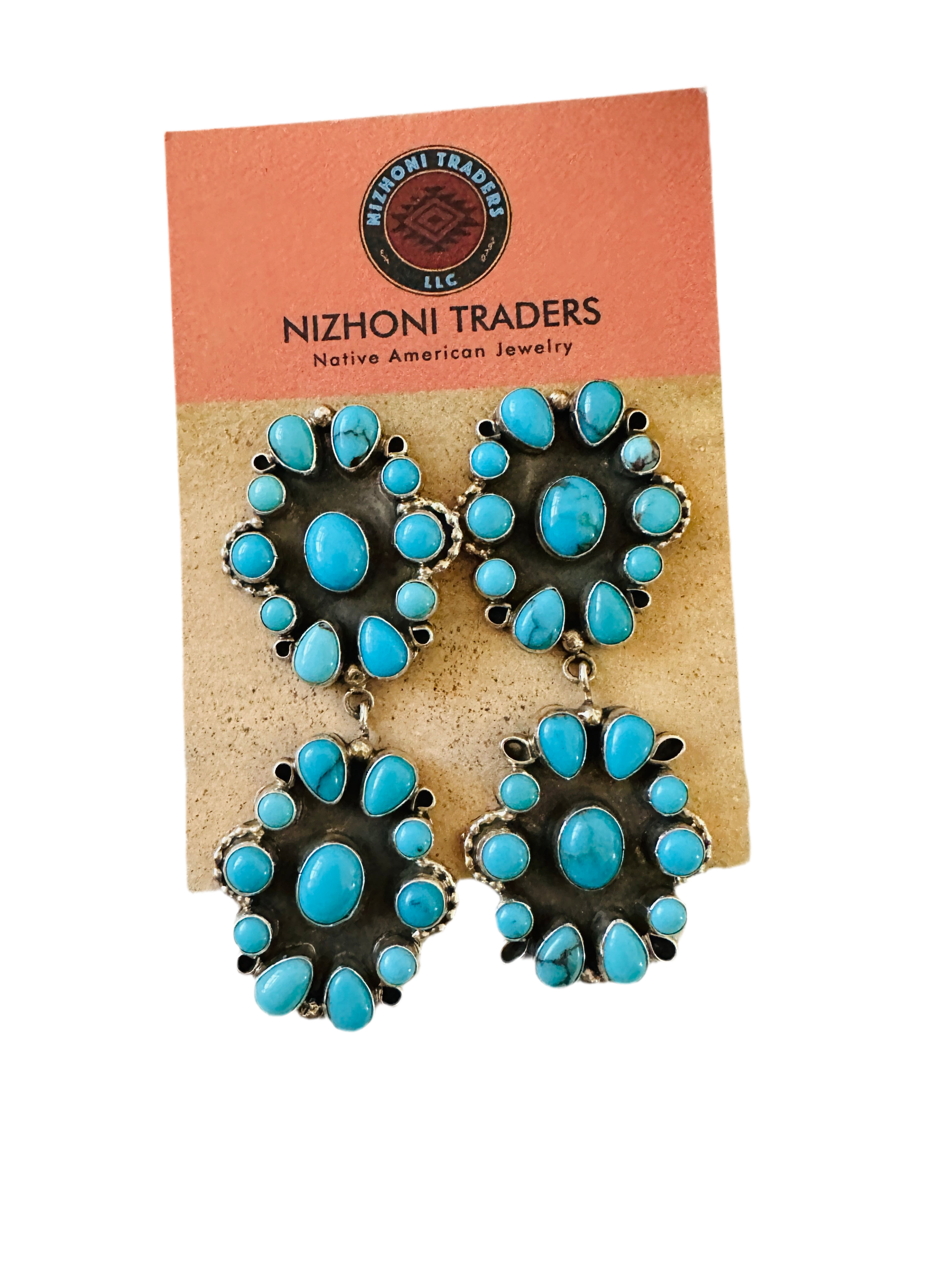 Handcrafted Sterling Silver & Sleeping Beauty Turquoise Cluster Dangle Earrings by Eula Wylie