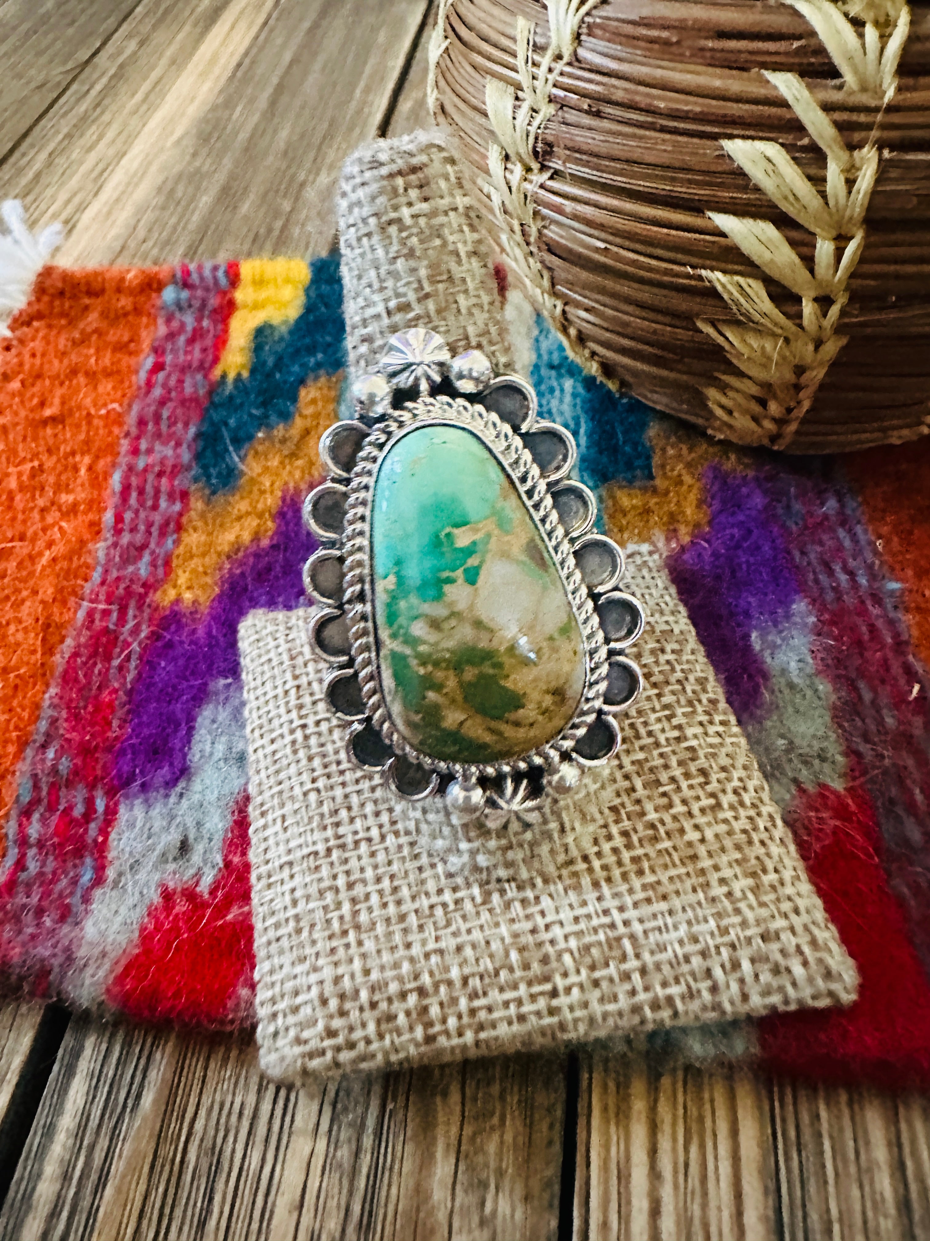 Handcrafted Turquoise & Sterling Silver Ring 9.5 by Rosella Paxson