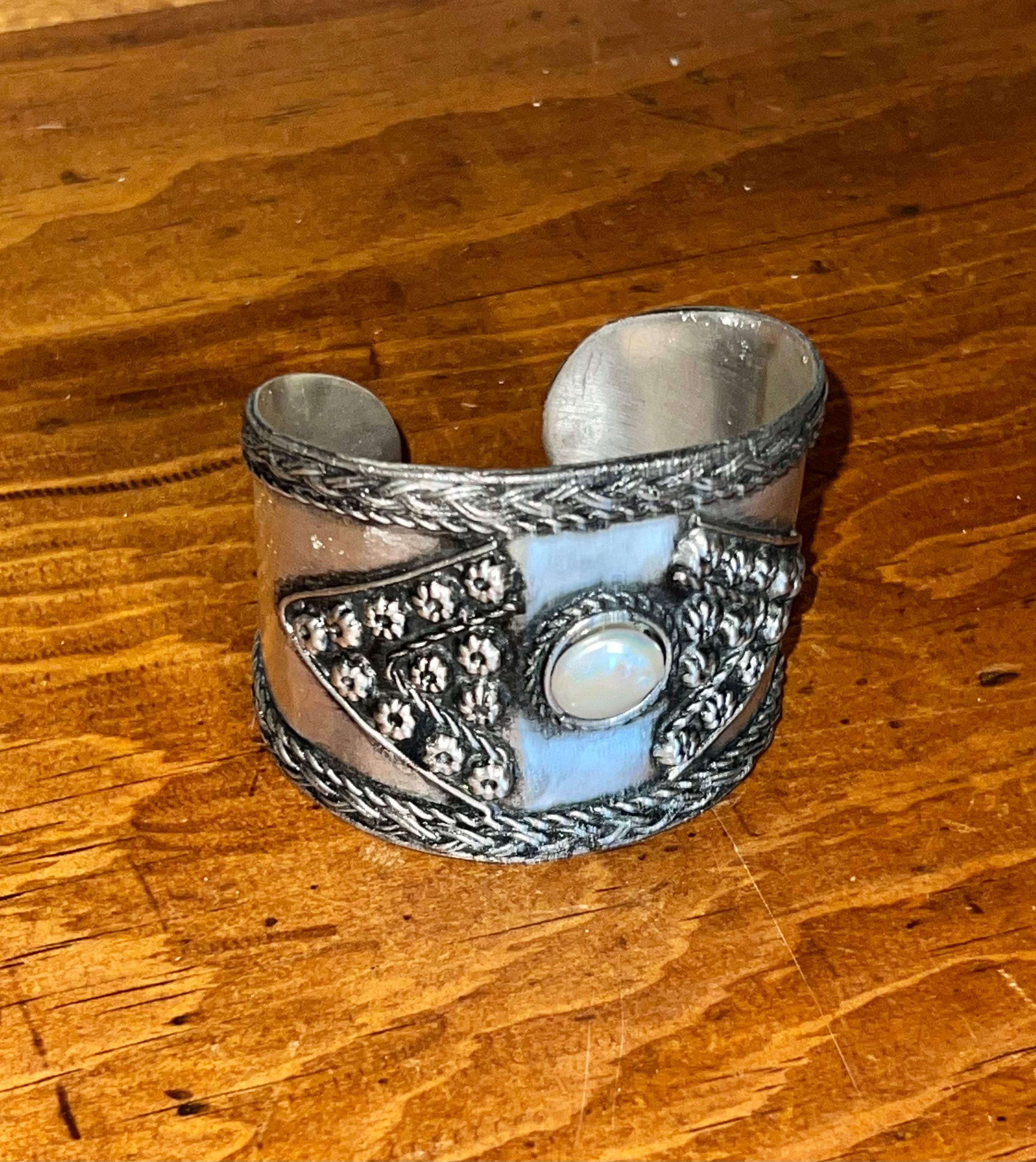 Silver-Plated Brass Pearl Cuff Bracelet