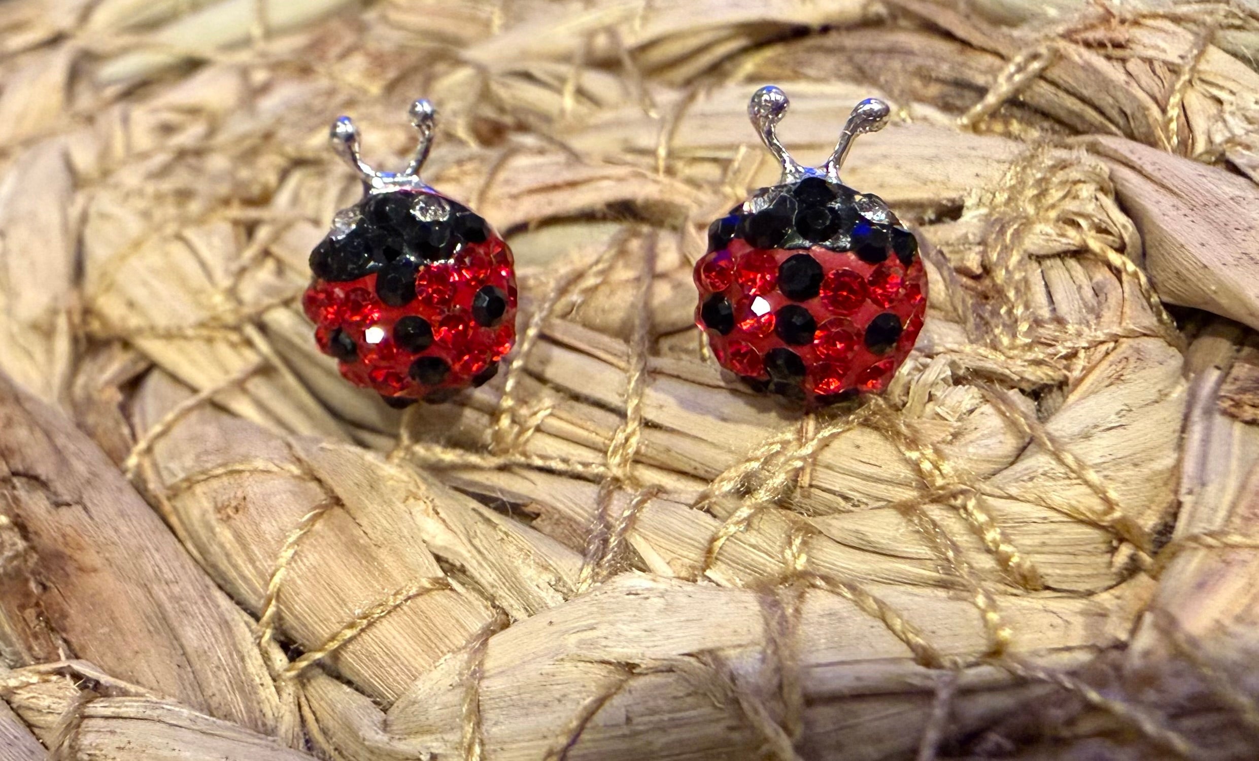 Ladybug CZ Sterling Silver Stud Earrings