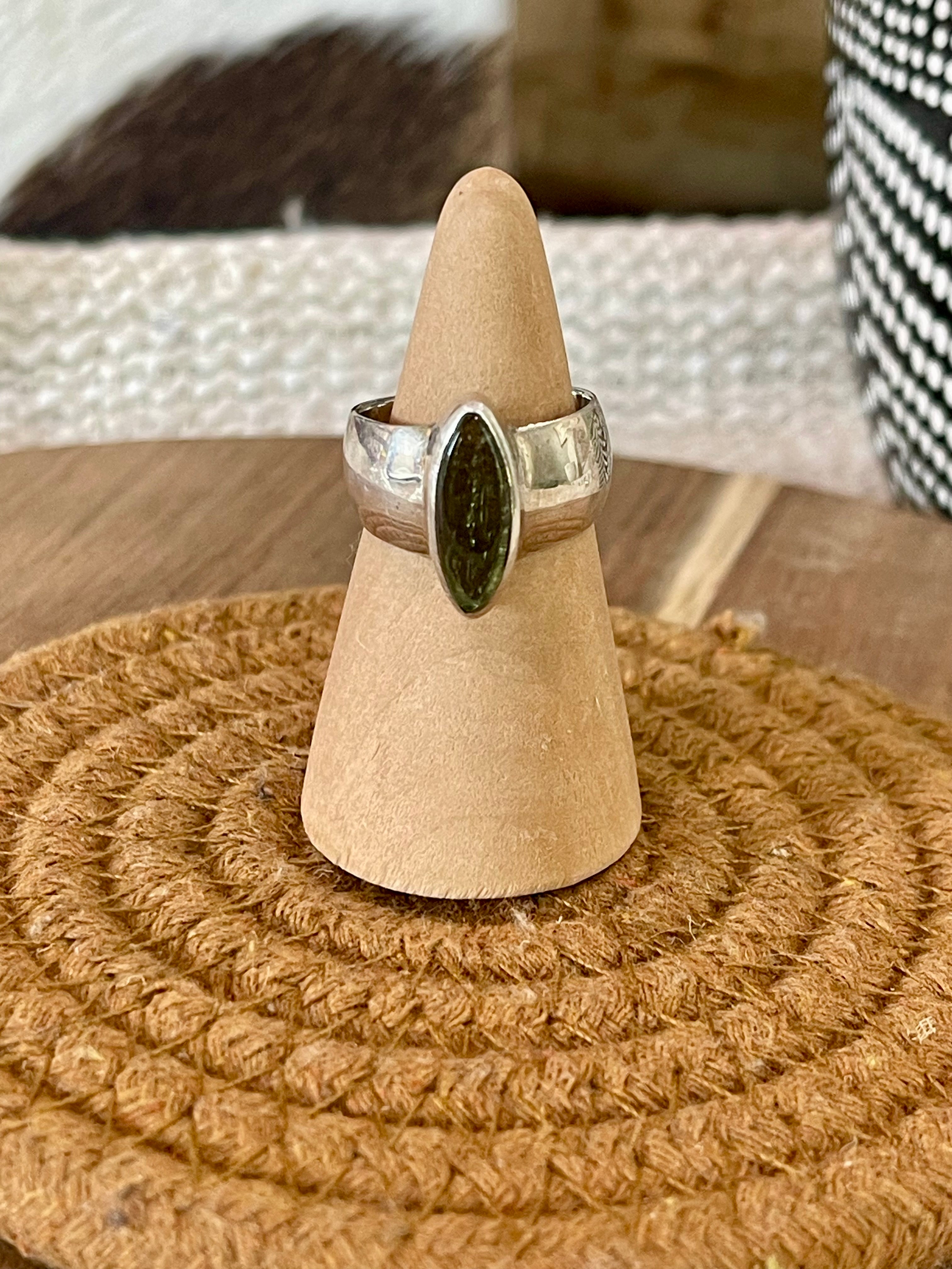 Handcrafted Sterling Silver & Meteorite Rock Size 7 Ring