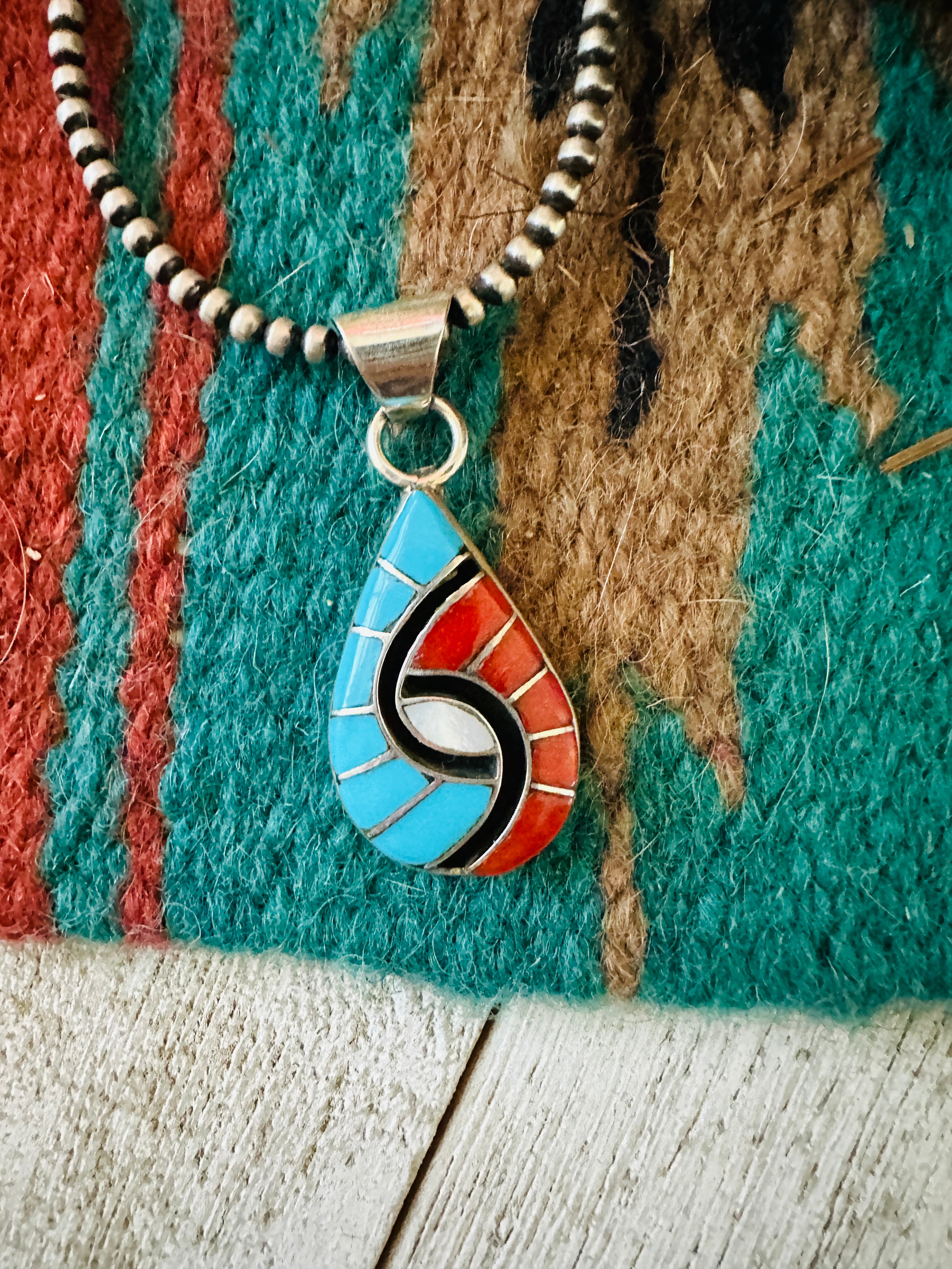 Handcrafted Multi Stone & Sterling Silver Inlay Pendant