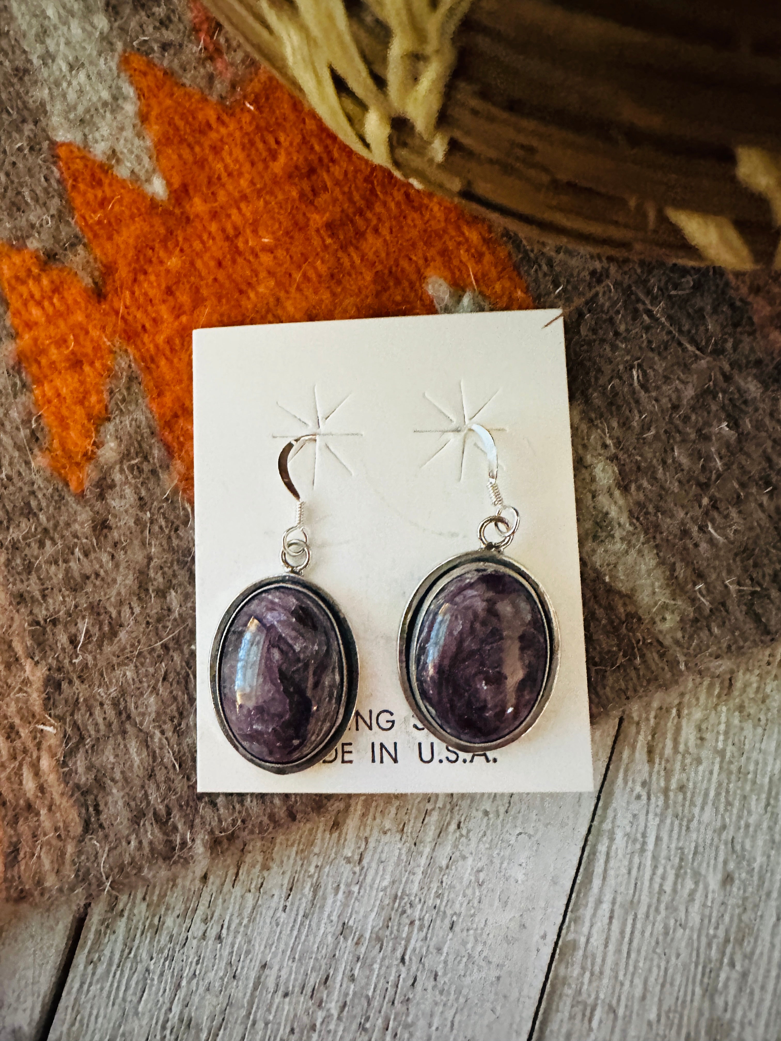 Handcrafted Charoite & Sterling Silver Dangle Earrings