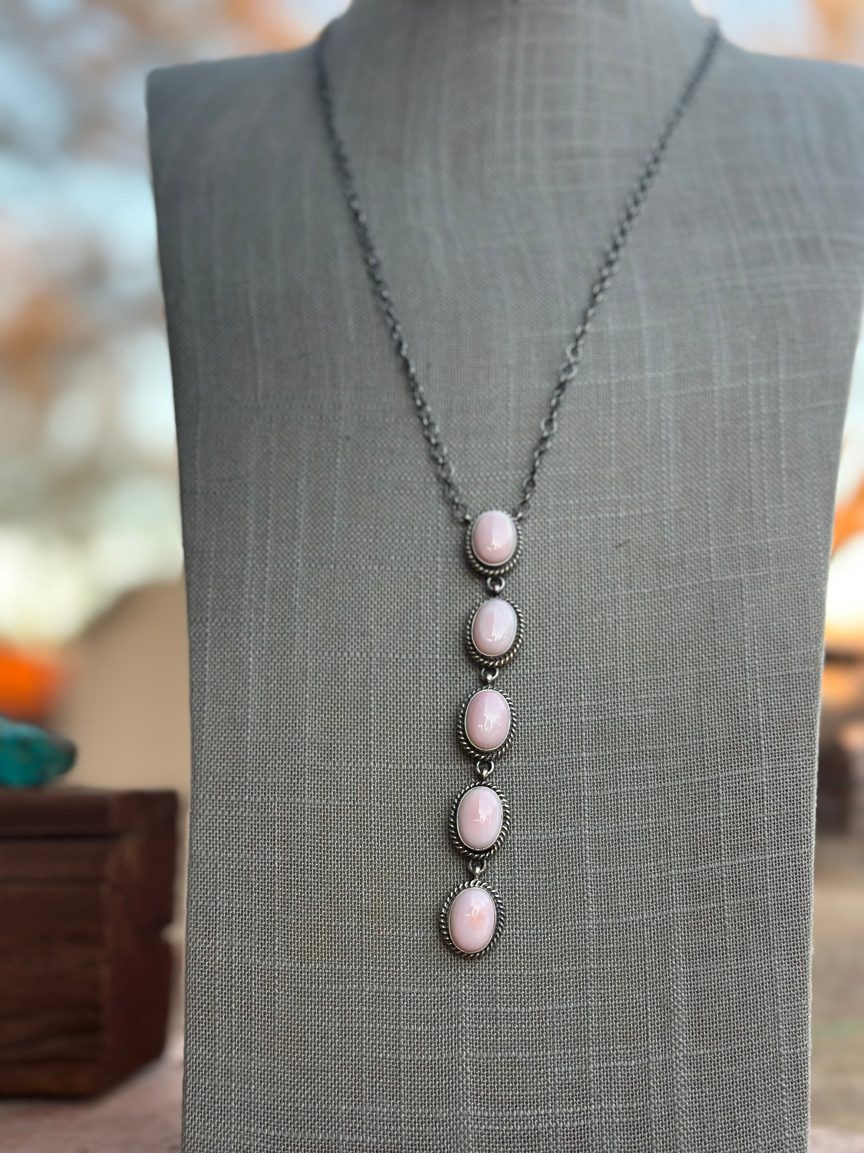 Handcrafted Queen Pink Conch & Sterling Silver Drop Necklace