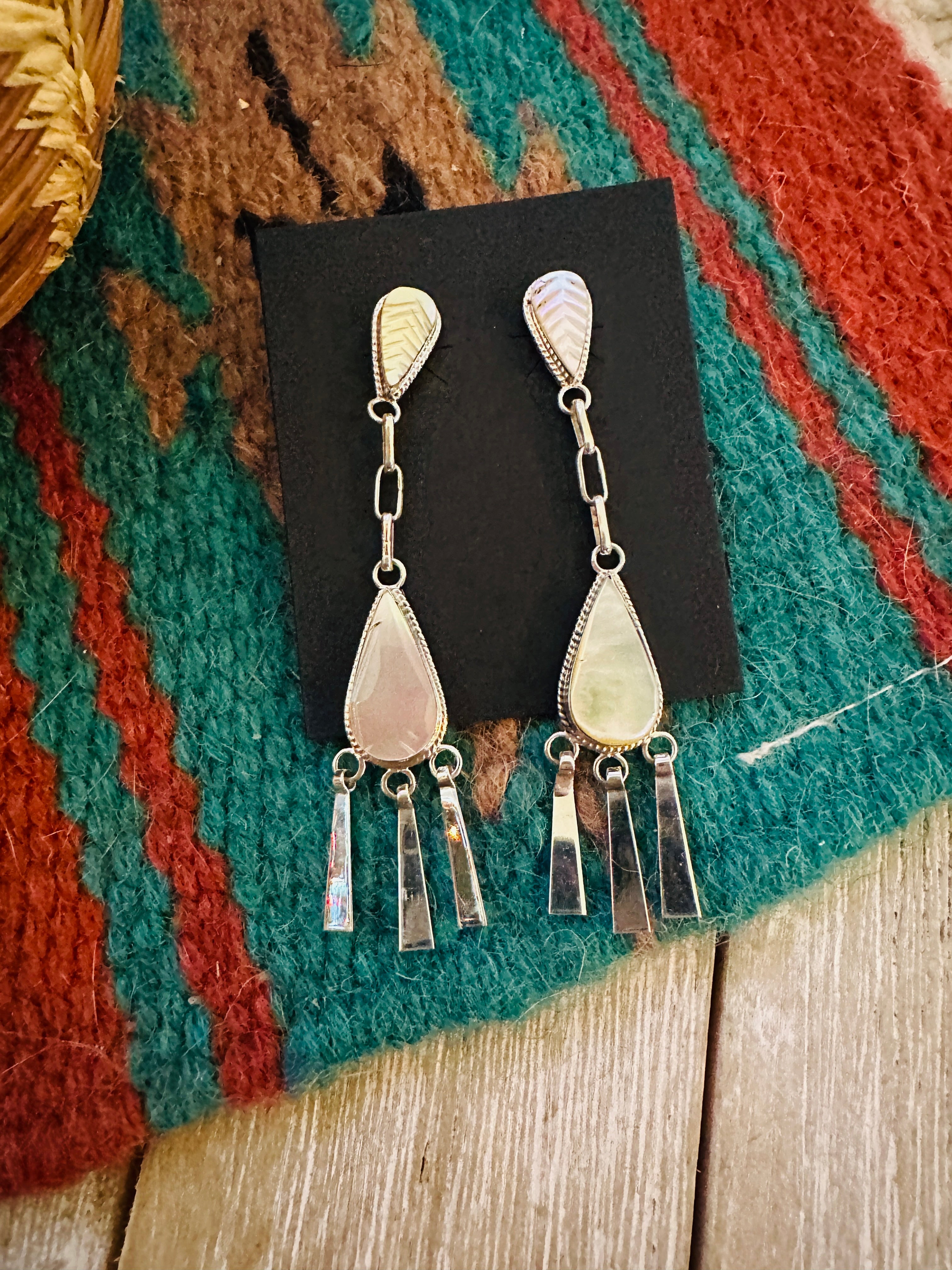Handcrafted Mother of Pearl & Sterling Silver Dangle Earrings