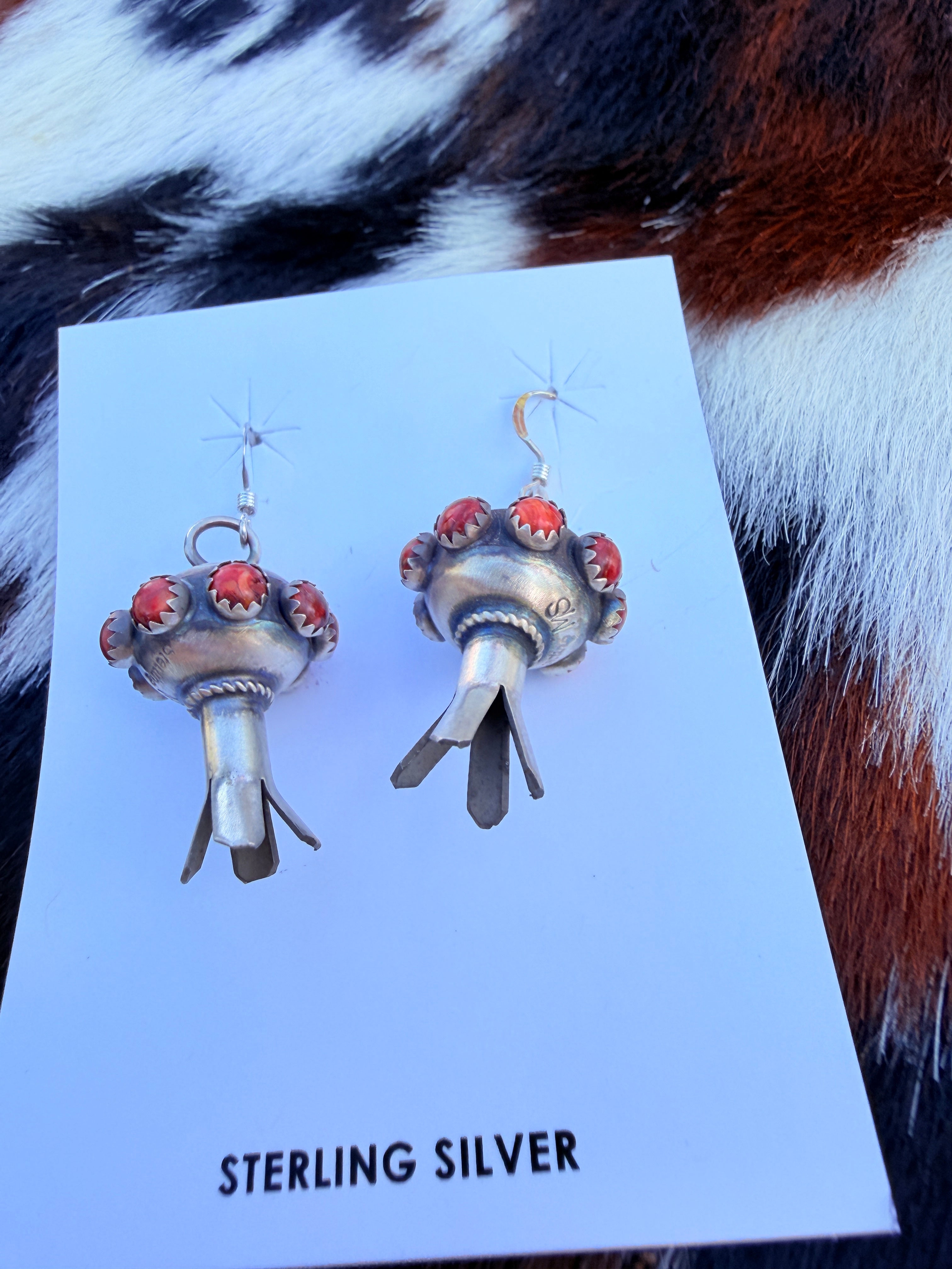 Handcrafted Red Spiny Oyster & Sterling Silver Blossom Dangle Earrings