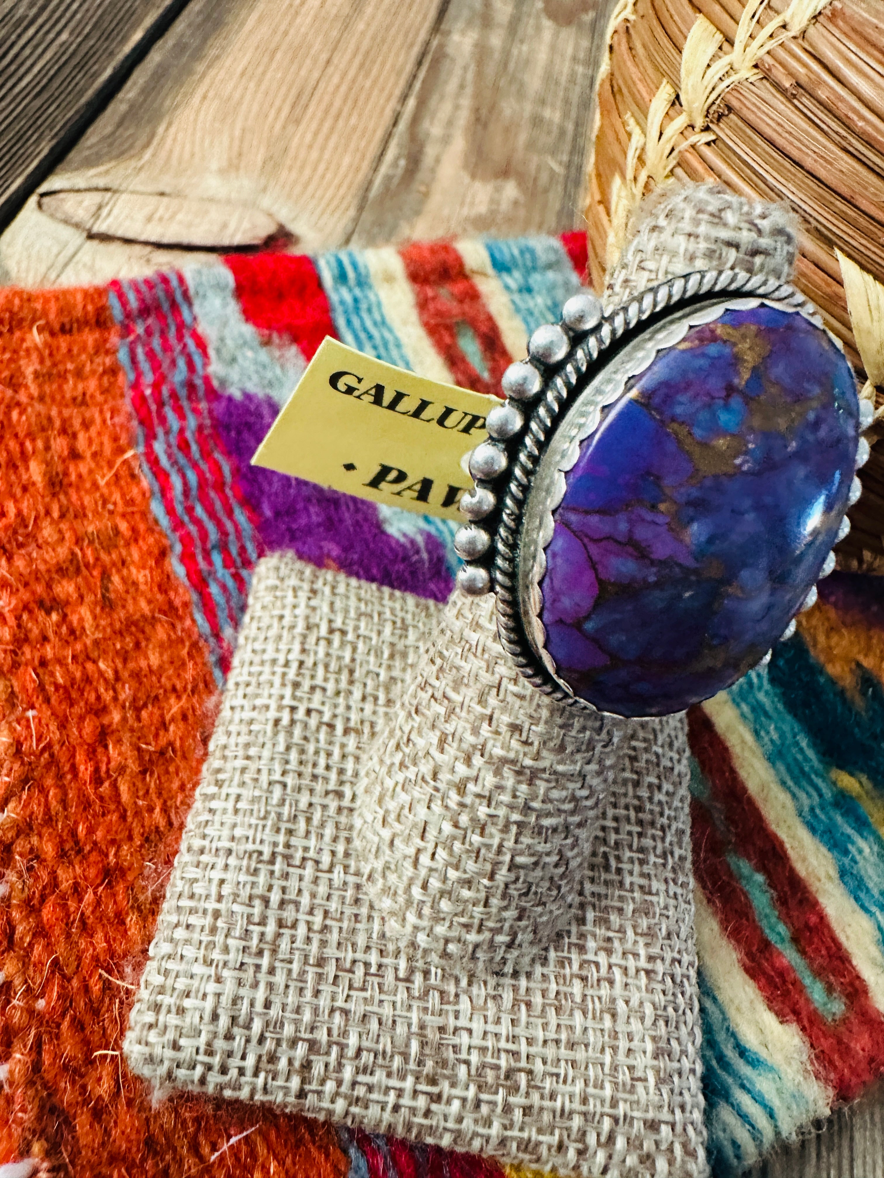 Old Pawn Handcrafted Purple Mojave & Sterling Silver Ring Size 7