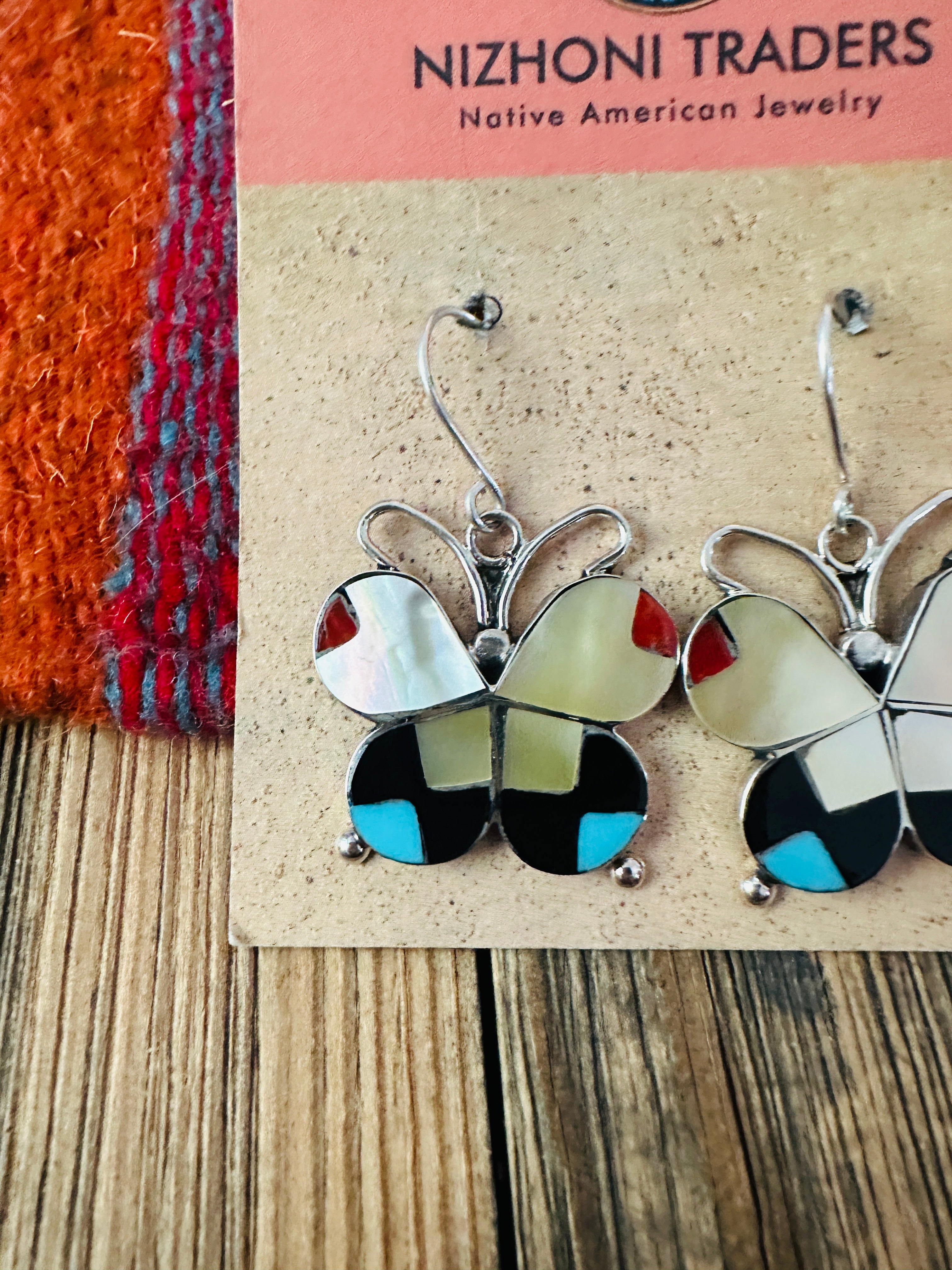 Handcrafted Multi Stone & Sterling Silver Inlay Butterfly Dangle Earrings