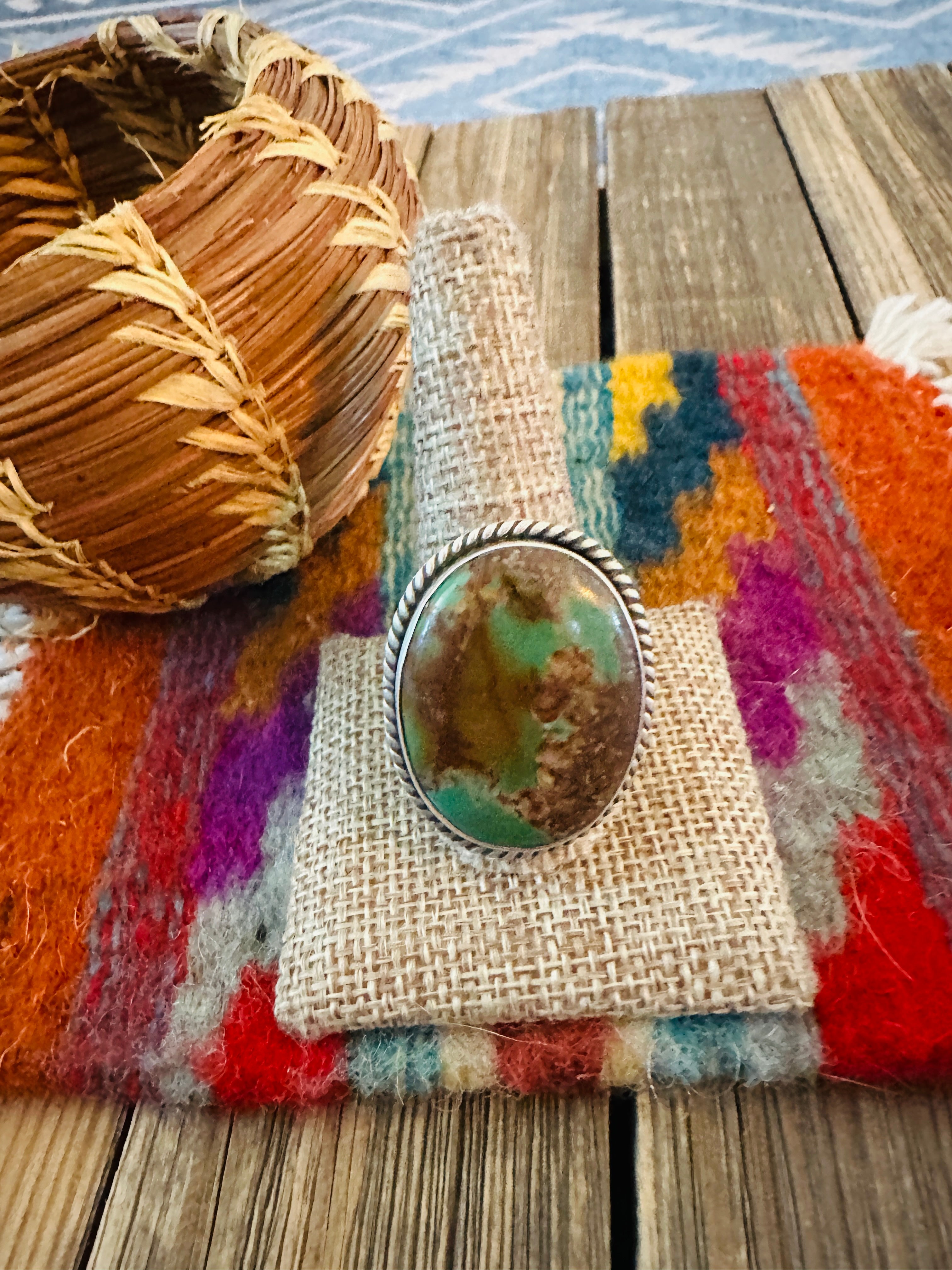 Handcrafted Turquoise & Sterling Silver Ring by Patrick Yazzie Size 11.5