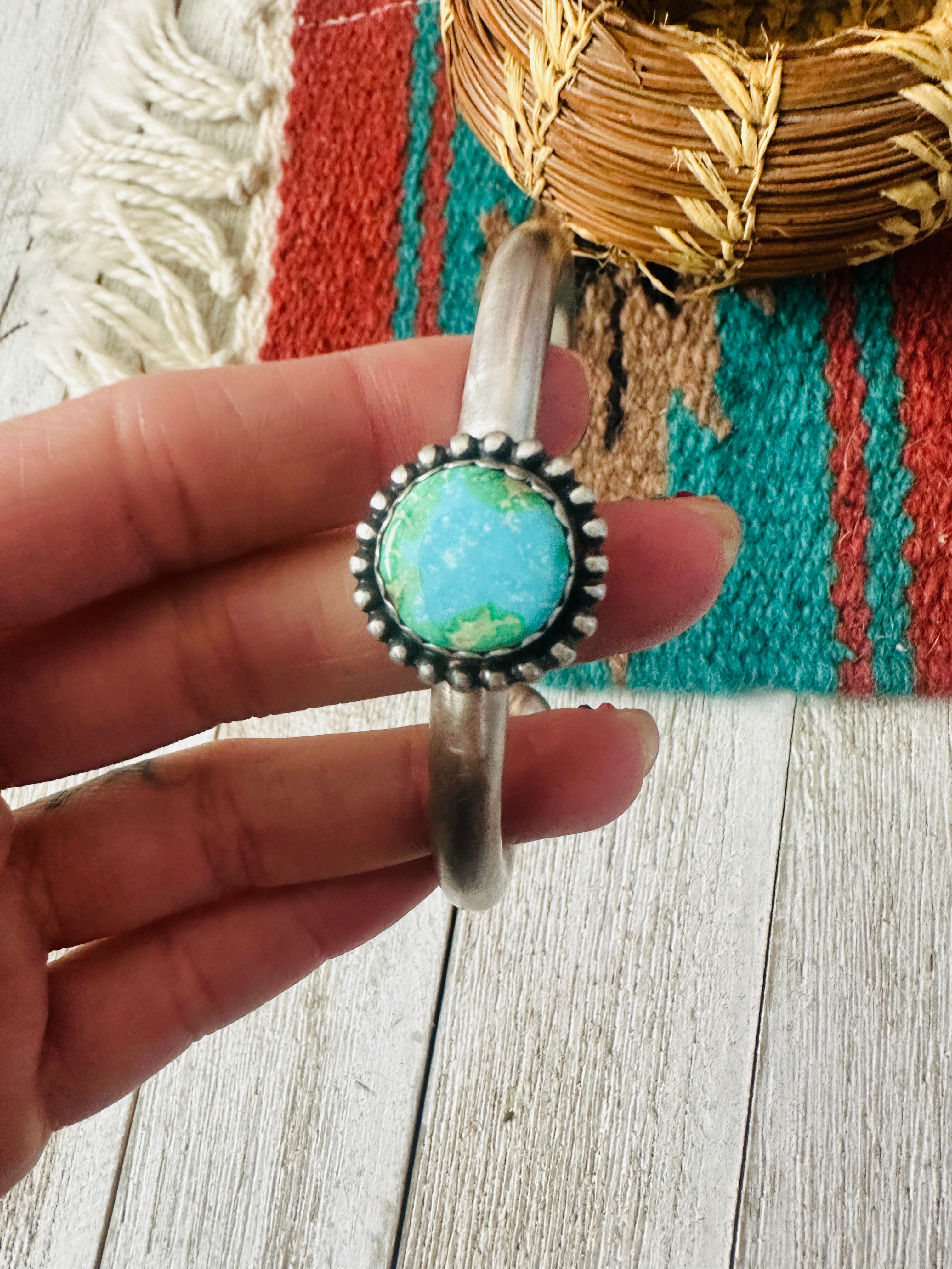 Handcrafted Sonoran Mountain Turquoise & Sterling Silver Cuff Bracelet by Russell Sam